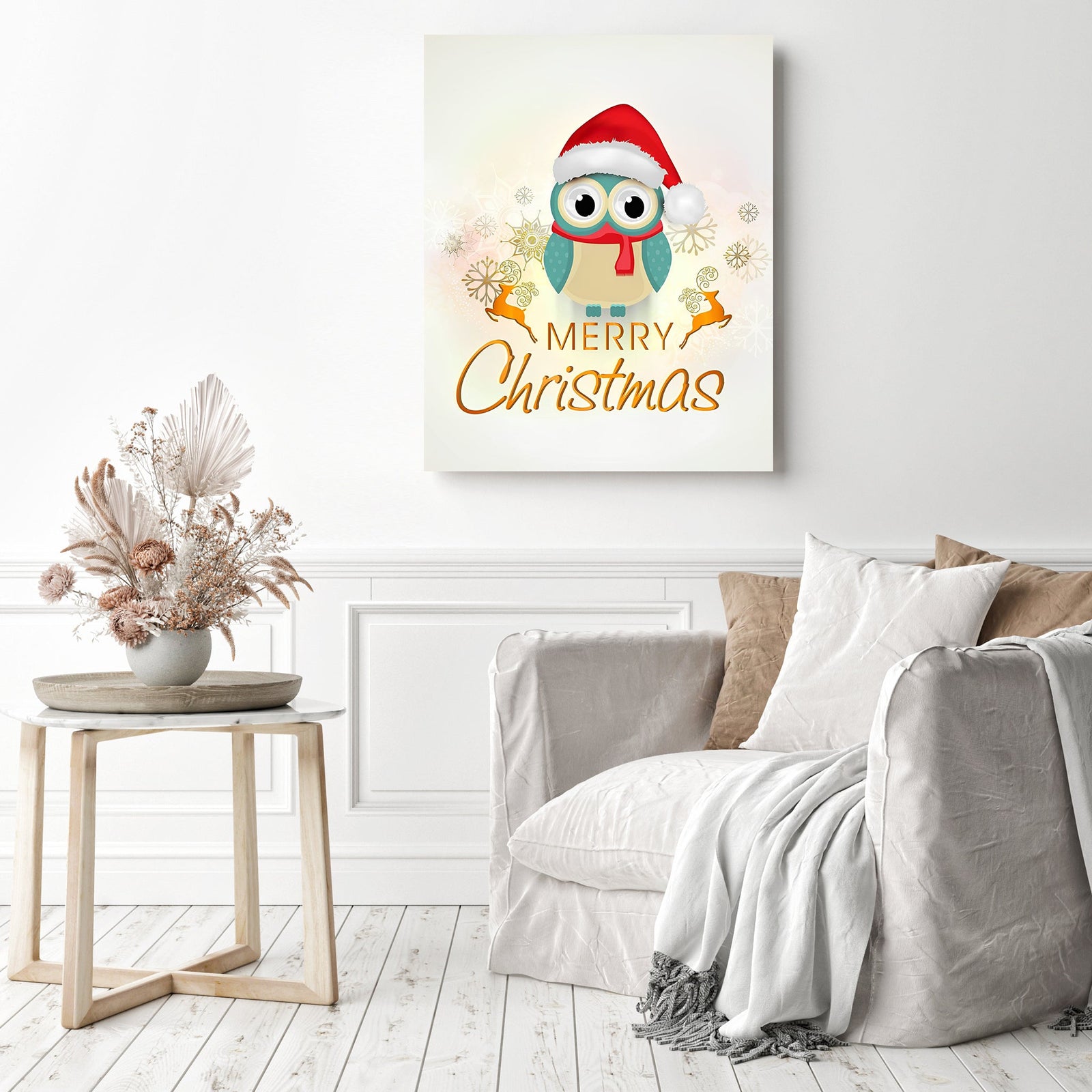 Merry Christmas Owl | Diamond Painting Displayed as Home Decor