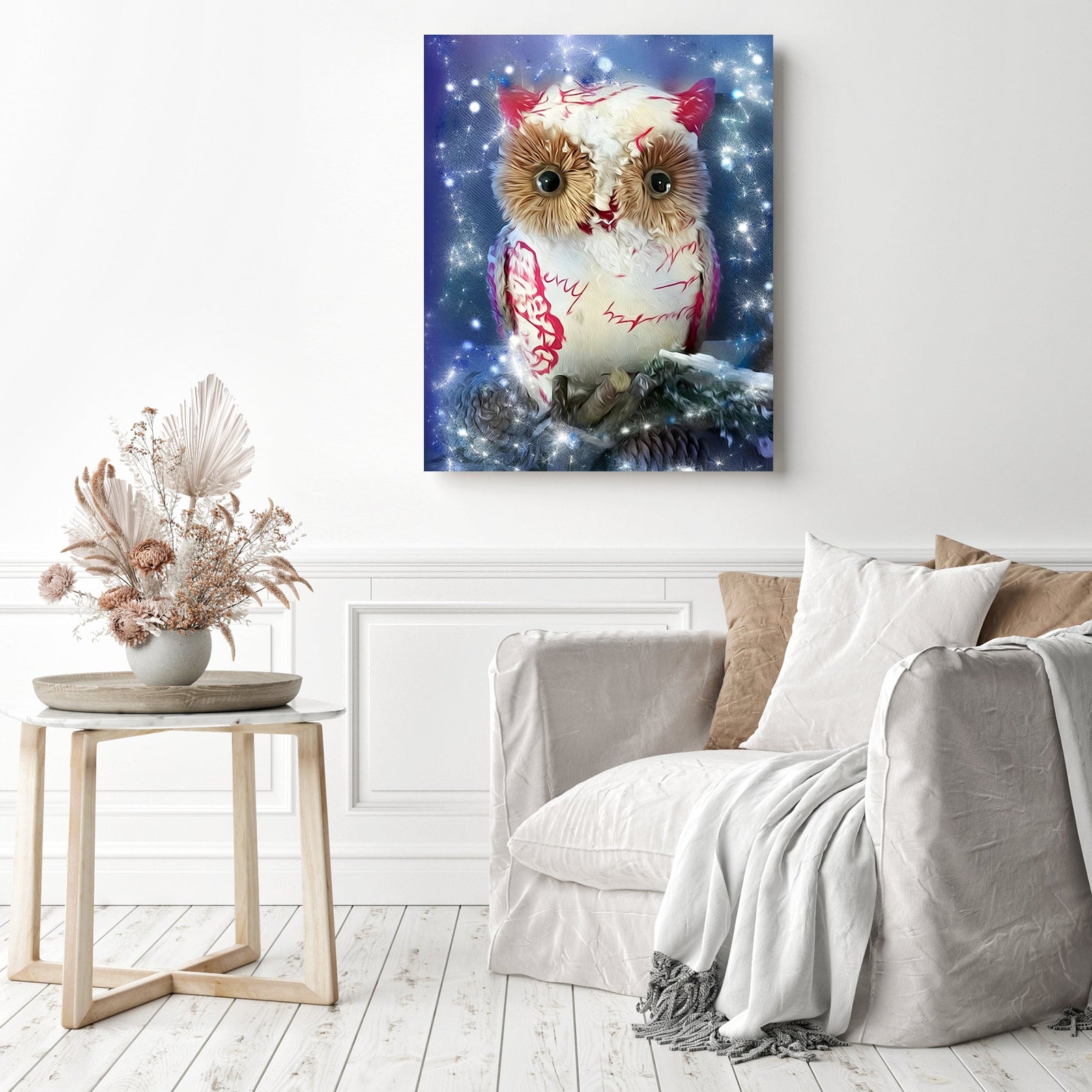 Sparkle Owl | Diamond Painting Displayed as Home Decor