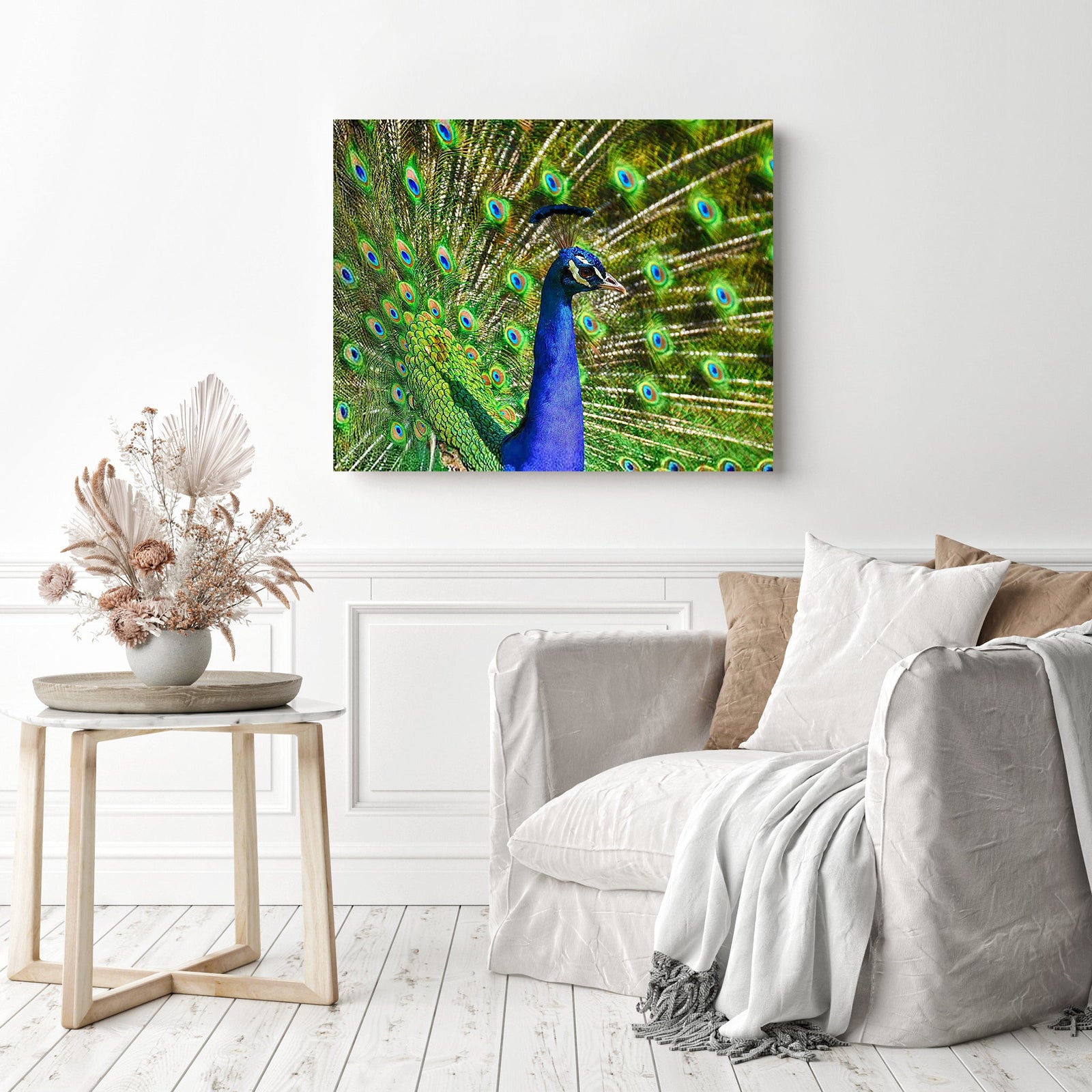 Beautiful Peacock | Diamond Painting Displayed as Home Decor