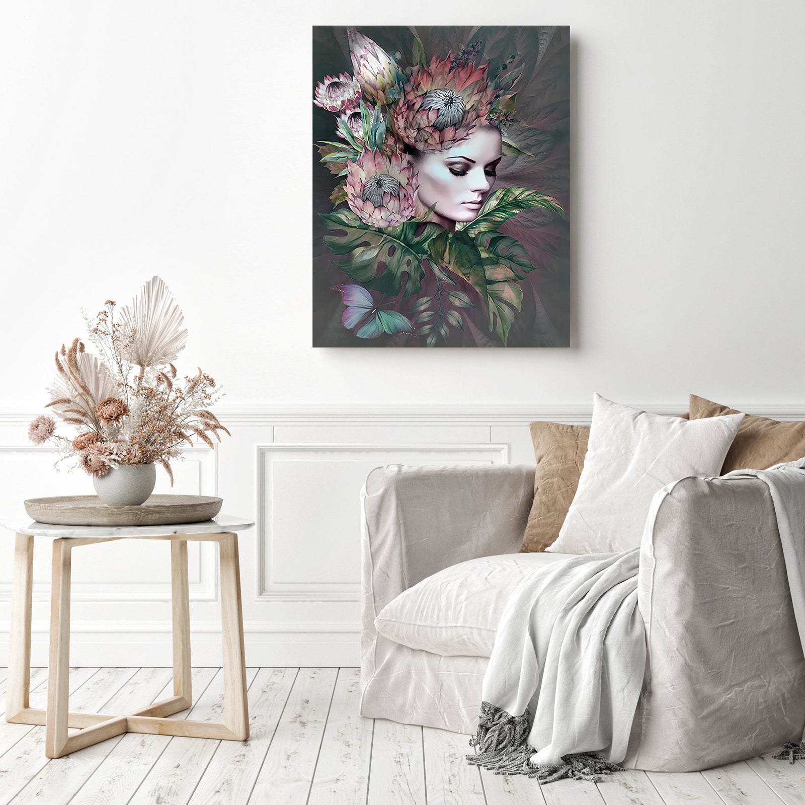 Woman and Flowers | Diamond Painting Displayed as Home Decor