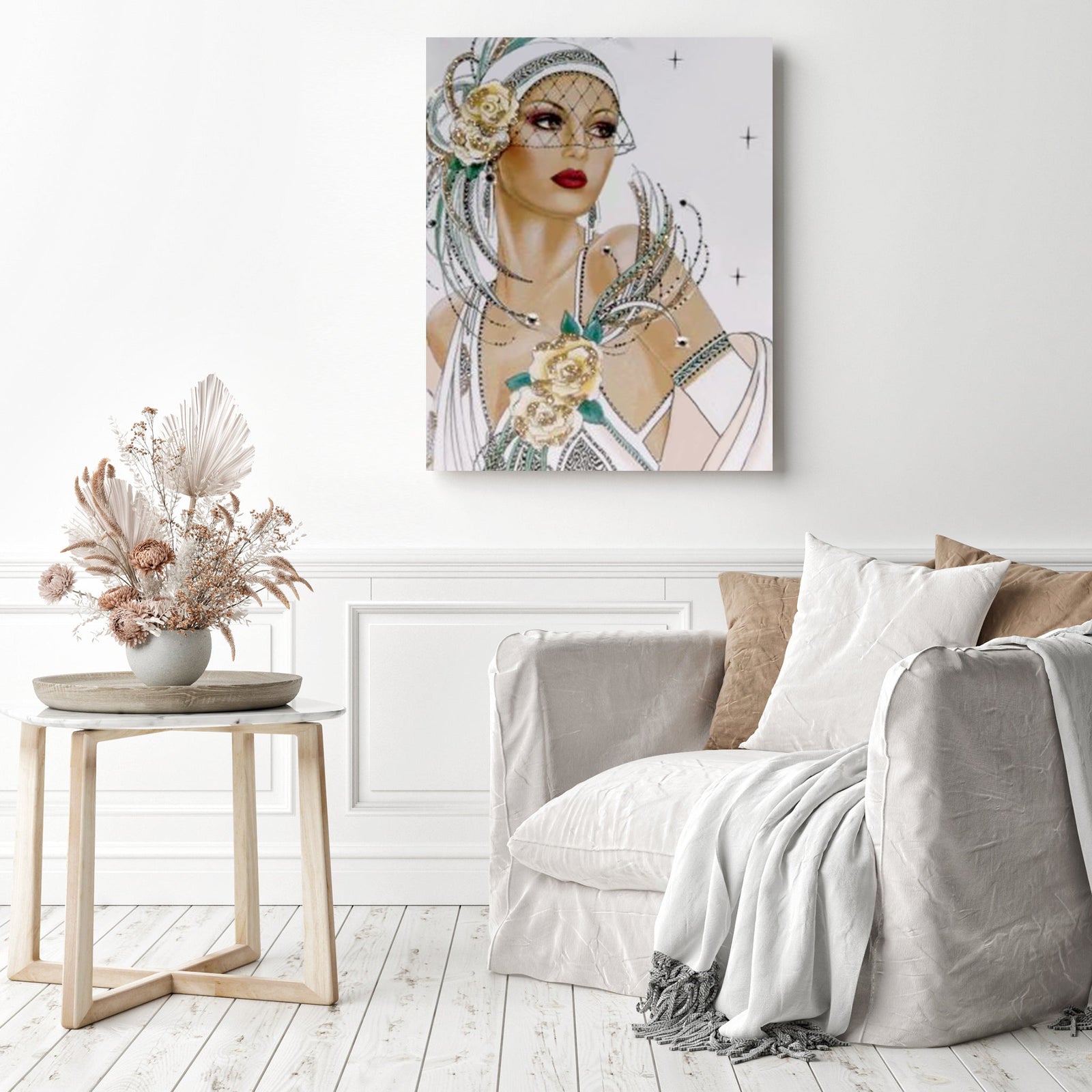 Lady in Gown Portrait | Diamond Painting Displayed as Home Decor