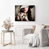 Hatted Woman Portrait | Diamond Painting Displayed as Home Decor