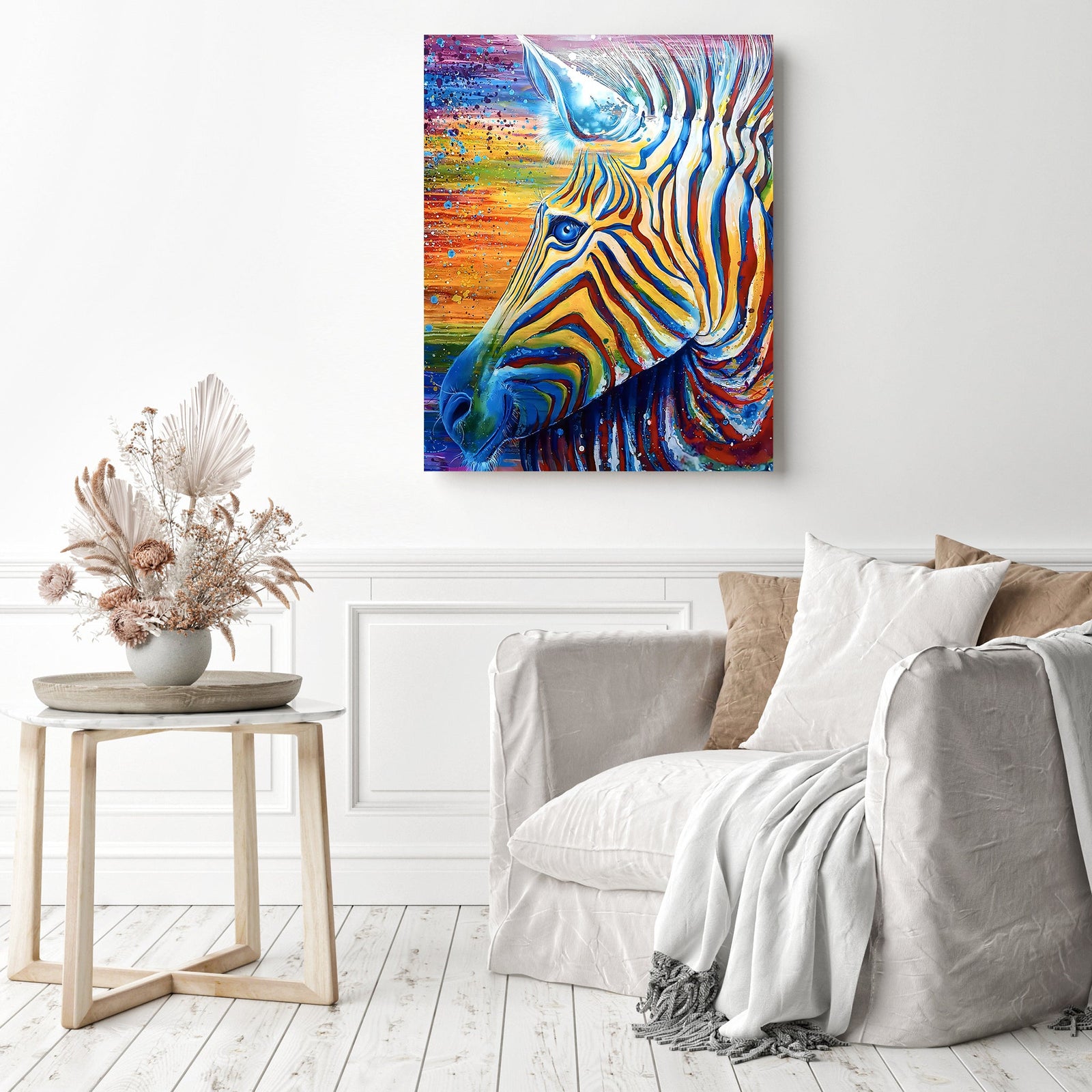 Zebra Abstract | Diamond Painting Displayed as Home Decor