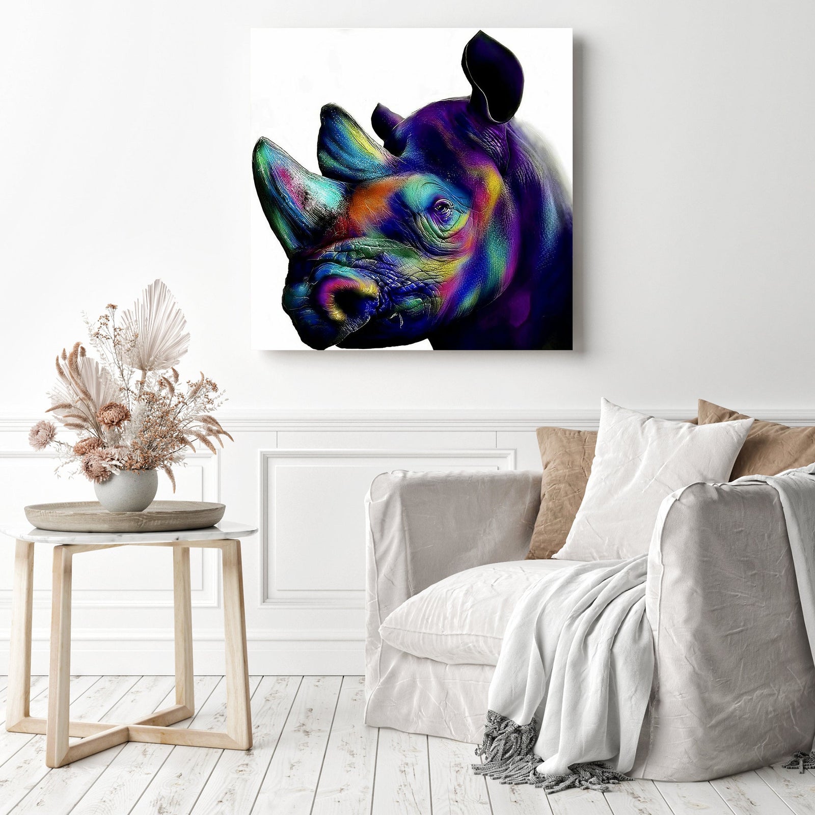 Rhinoceros | Diamond Painting Displayed as Home Decor