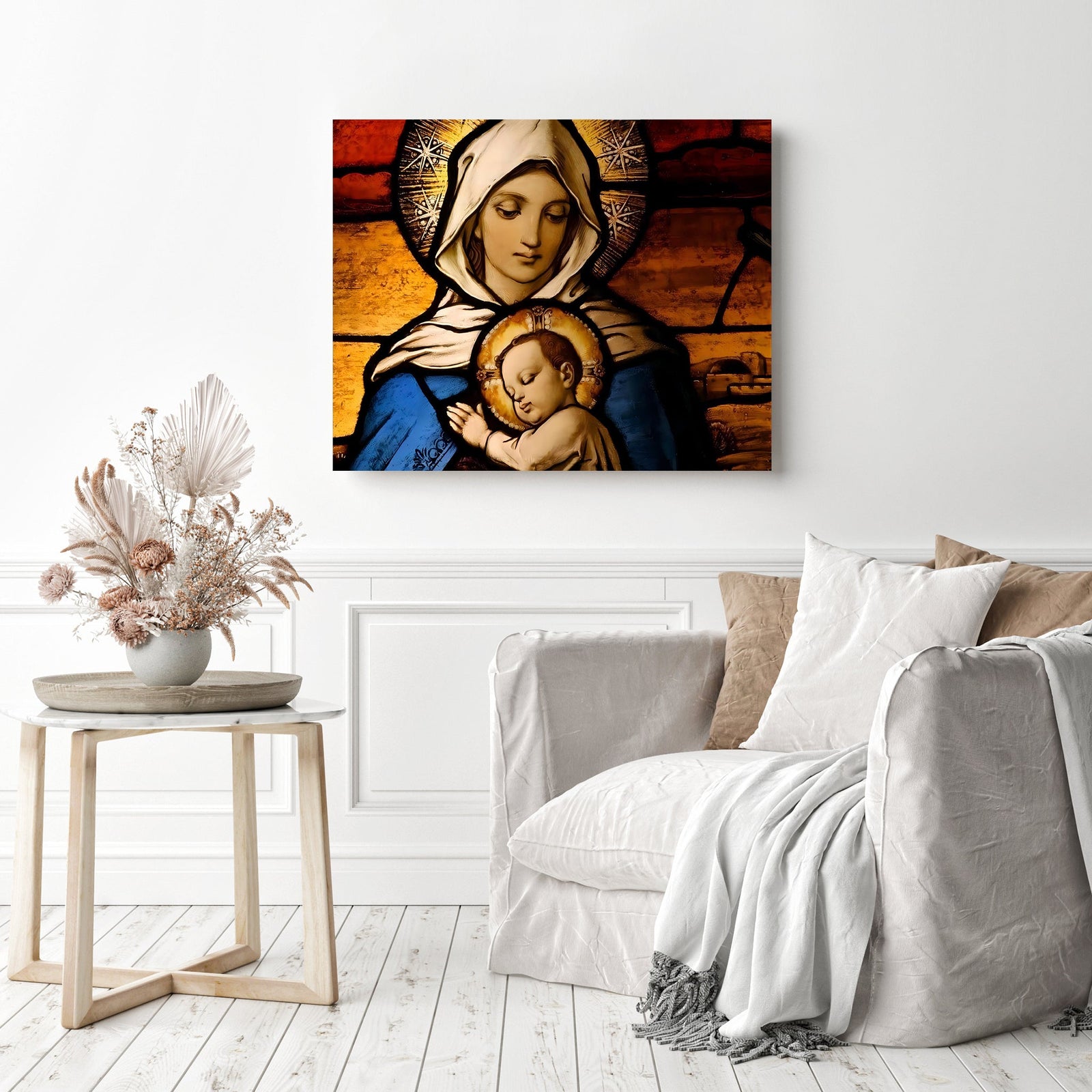 Virgin Mary with Baby Jesus | Diamond Painting Displayed as Home Decor