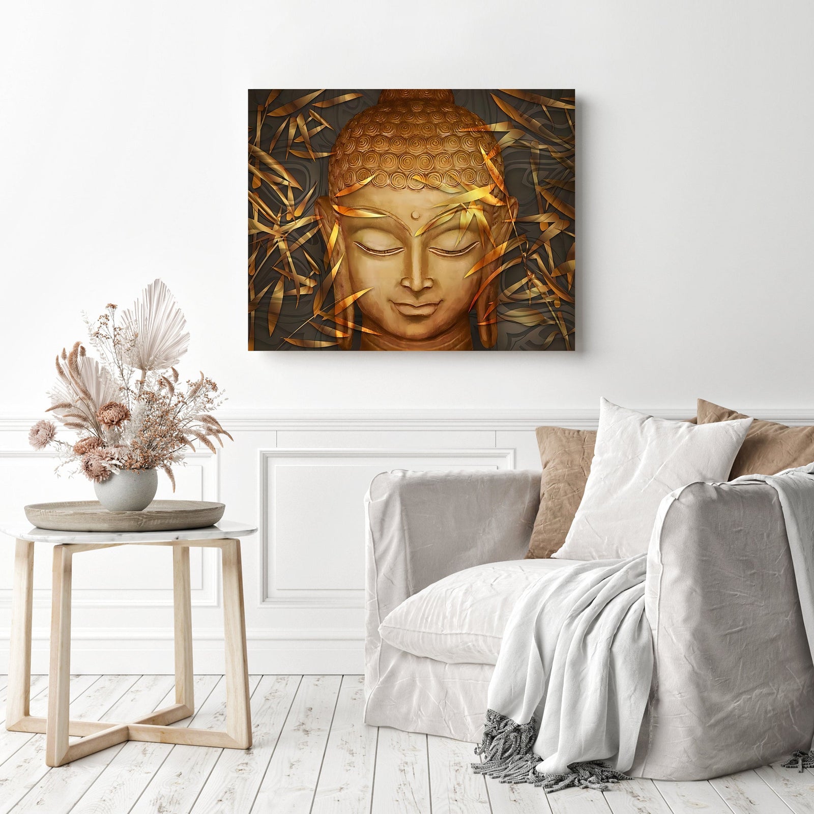 Smiling Golden Buddha | Diamond Painting Displayed as Home Decor