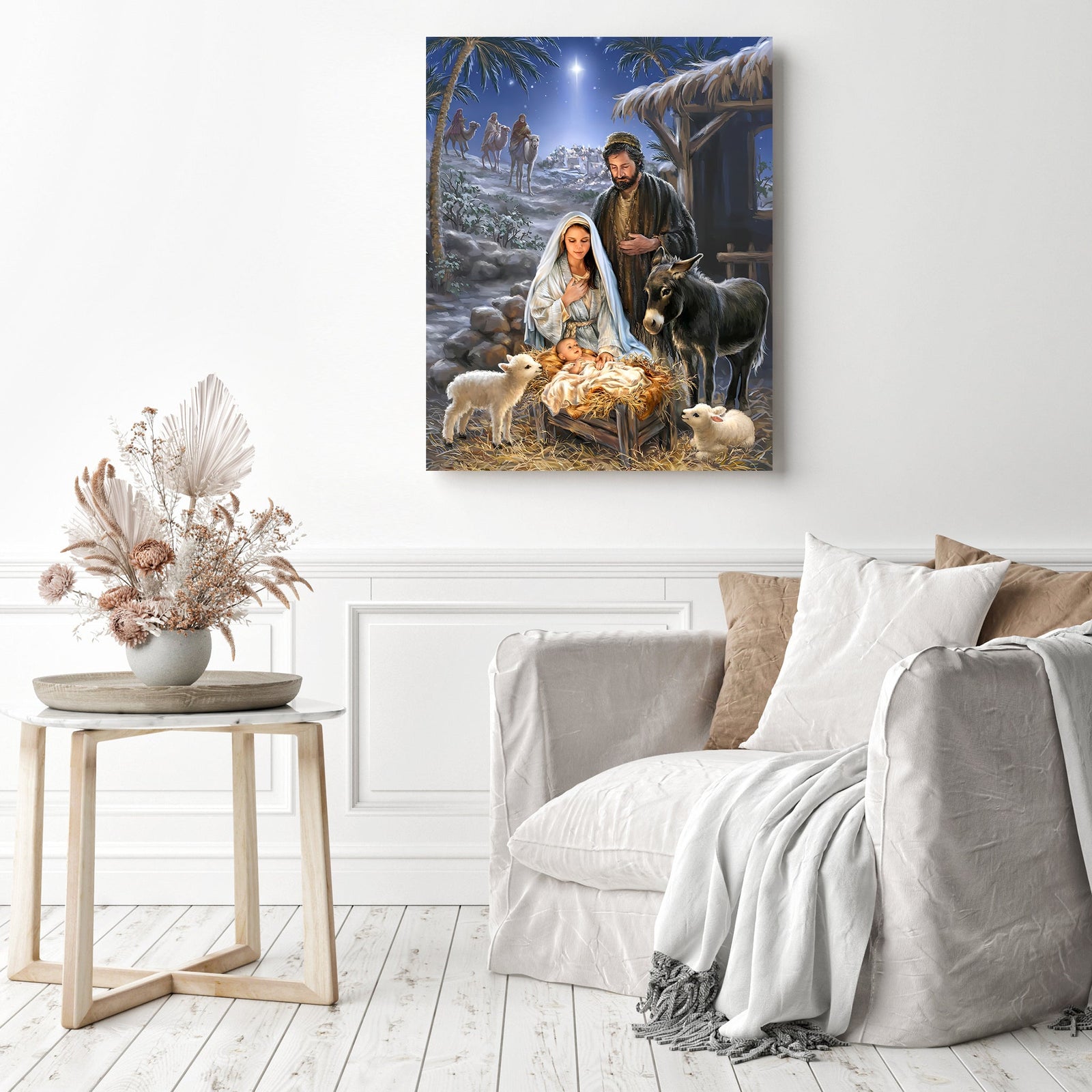 Birth of Jesus | Diamond Painting Displayed as Home Decor