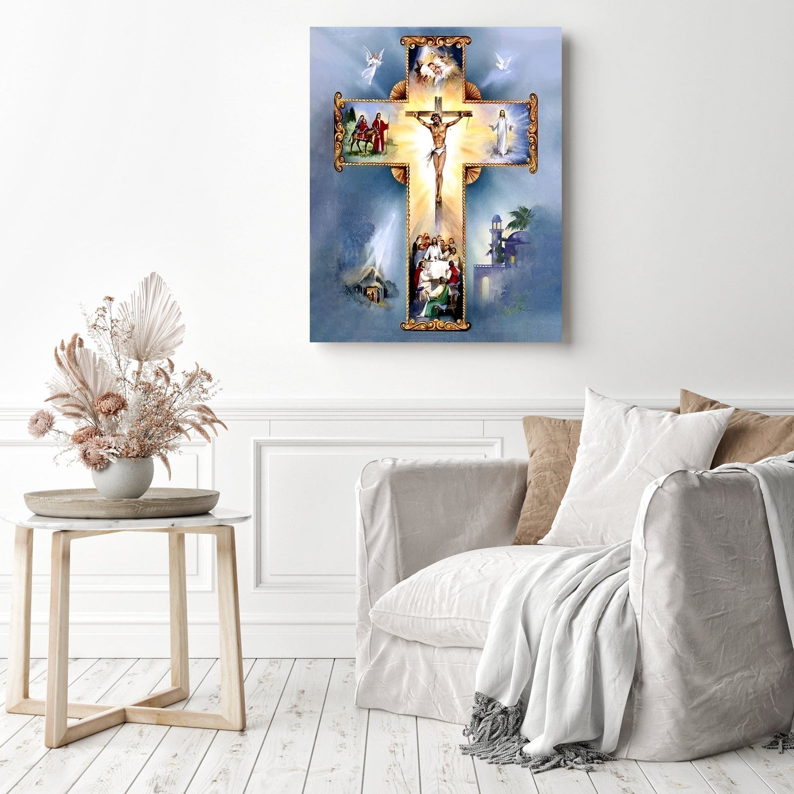 Jesus and The Cross | Diamond Painting Displayed as Home Decor