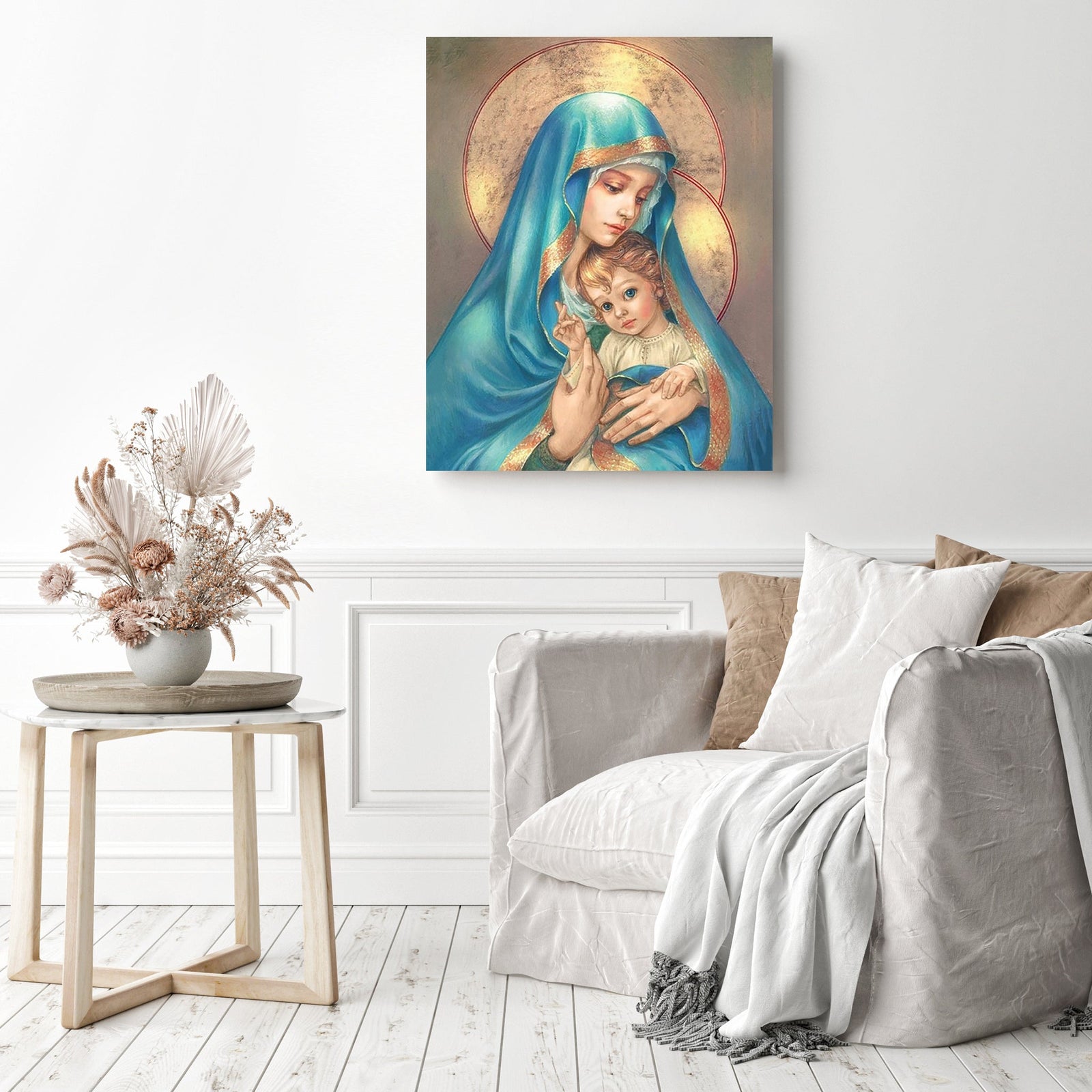 Virgin Mary with Jesus | Diamond Painting Displayed as Home Decor