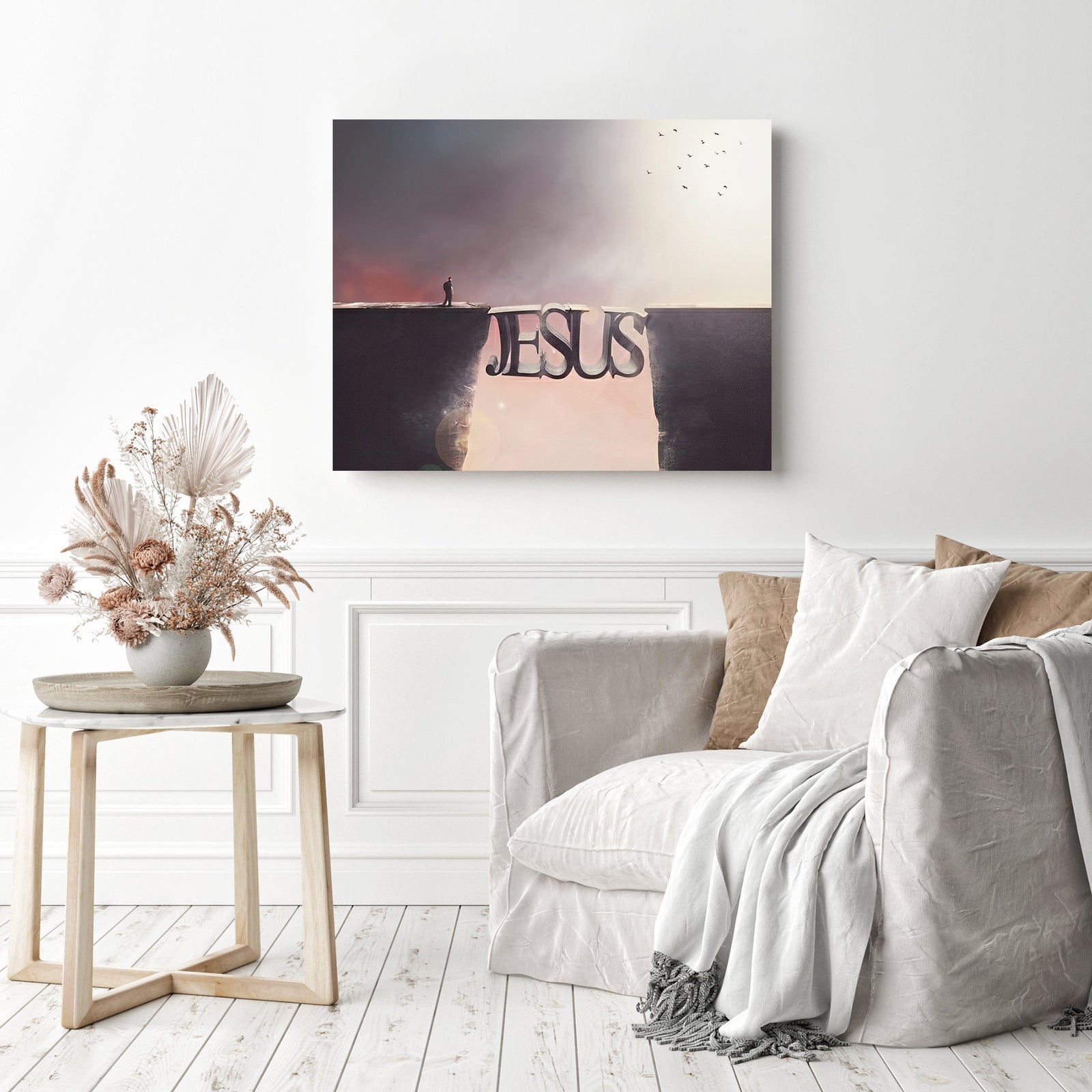 Jesus Helps Me Cross | Diamond Painting Displayed as Home Decor