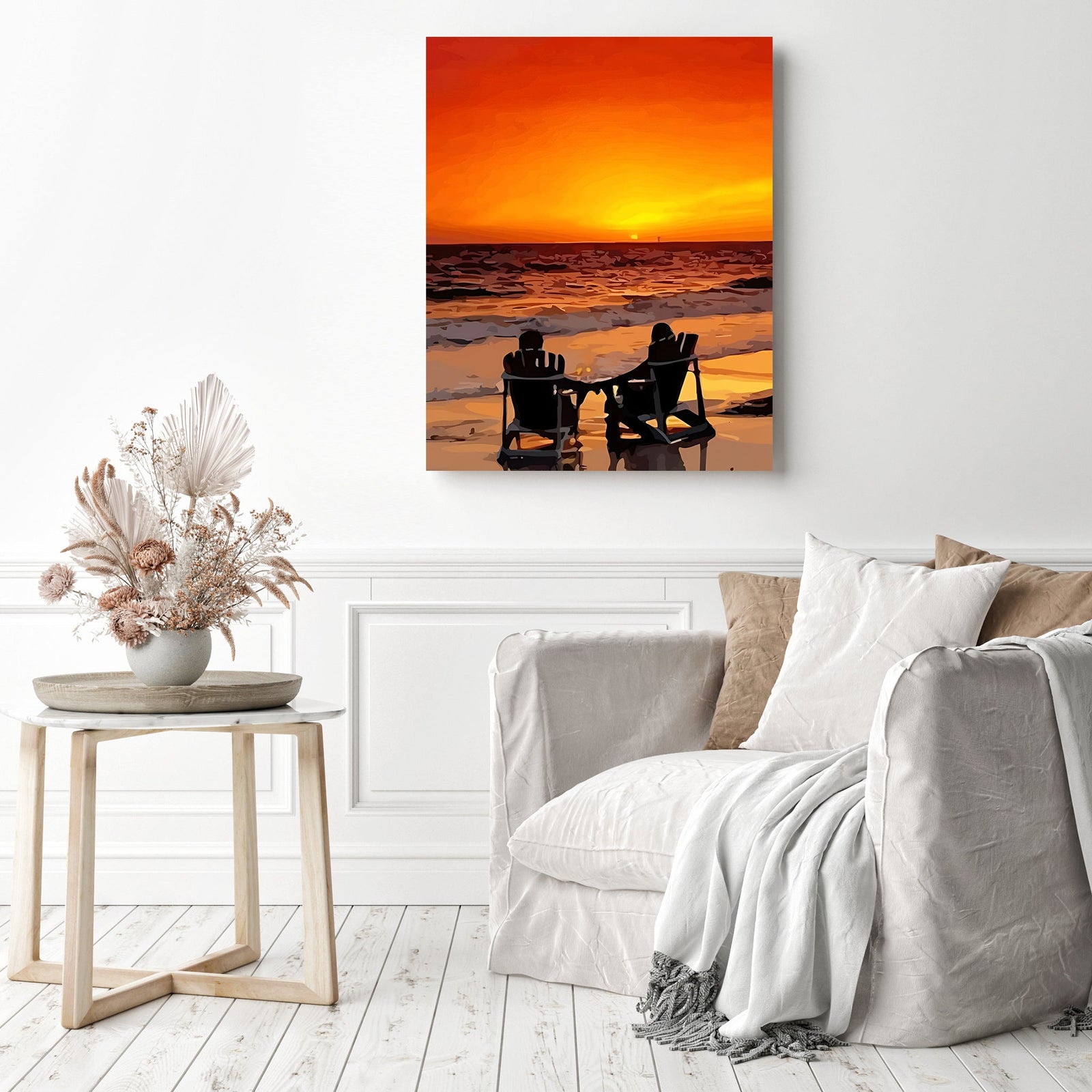 Romantic Beach and Sunset | Diamond Painting Displayed as Home Decor