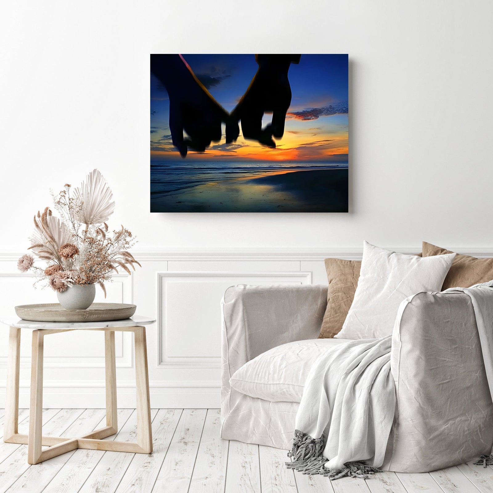 Lovers Holding Hands | Diamond Painting Displayed as Home Decor