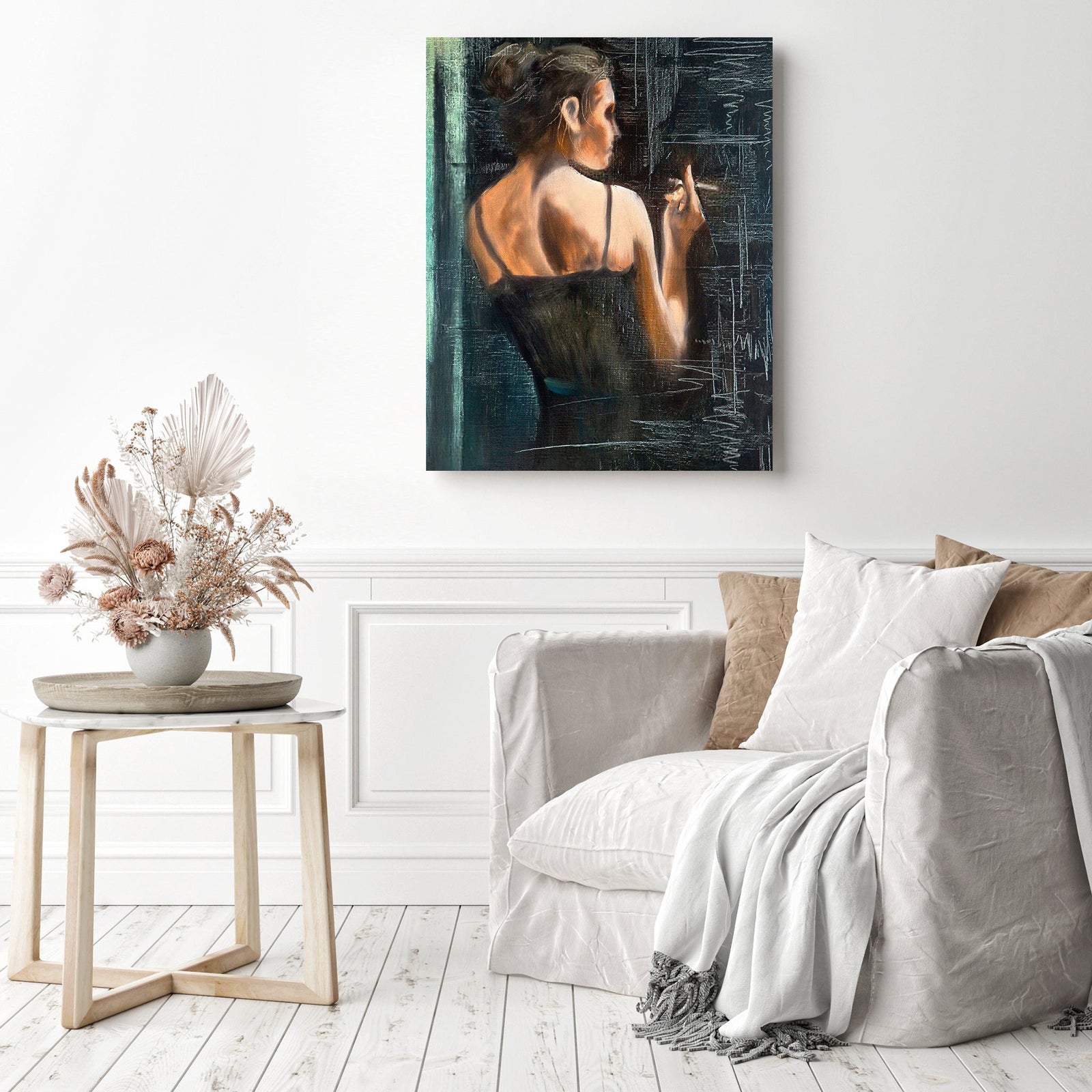 Smoking Woman | Diamond Painting Displayed as Home Decor