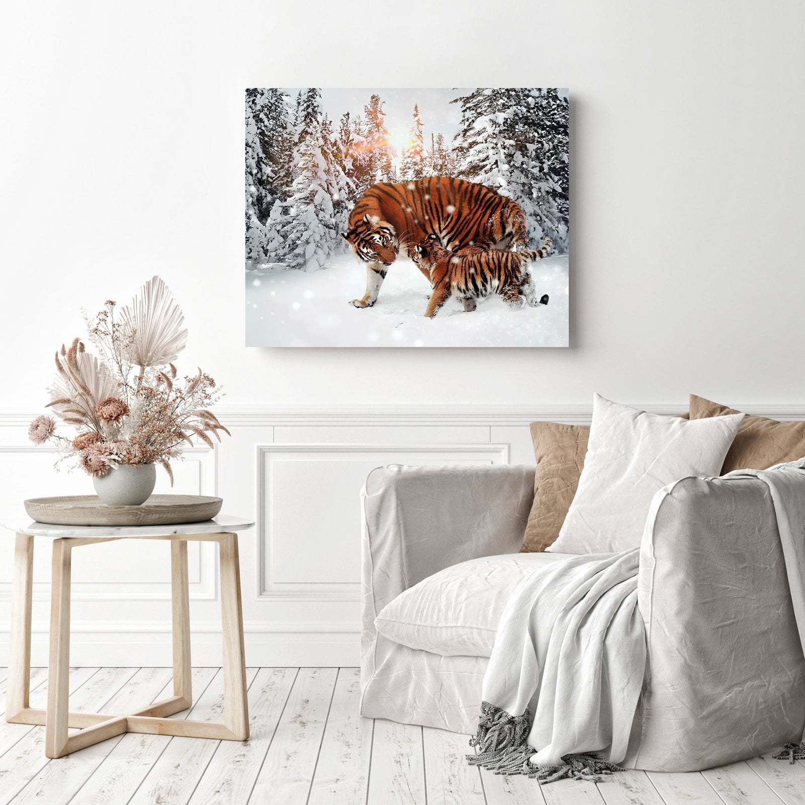 Tigers in Snow | Diamond Painting Displayed as Home Decor