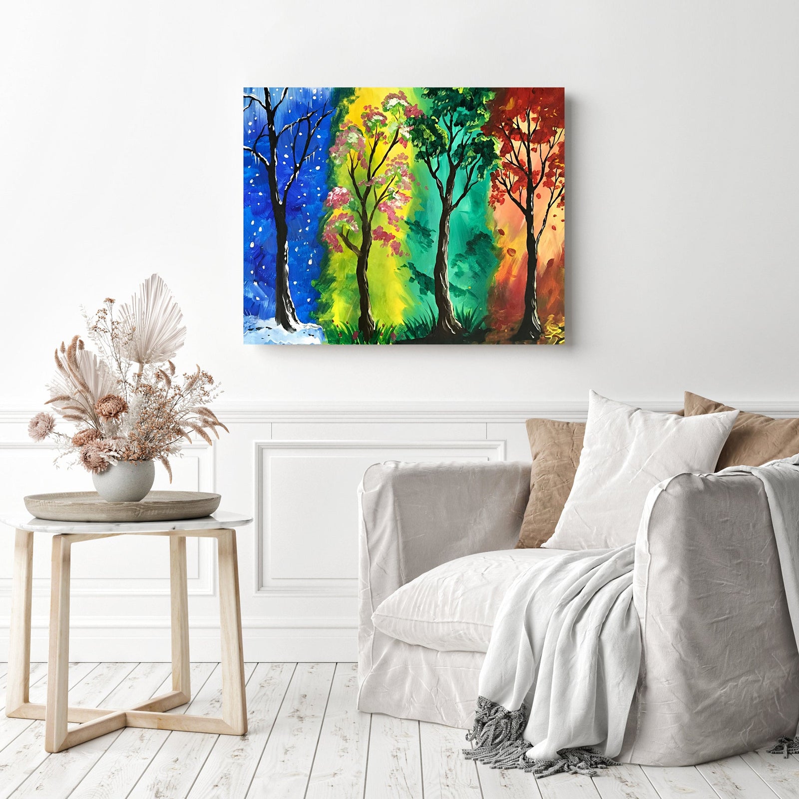 Four Seasons Colorful Tree | Diamond Painting Displayed as Home Decor