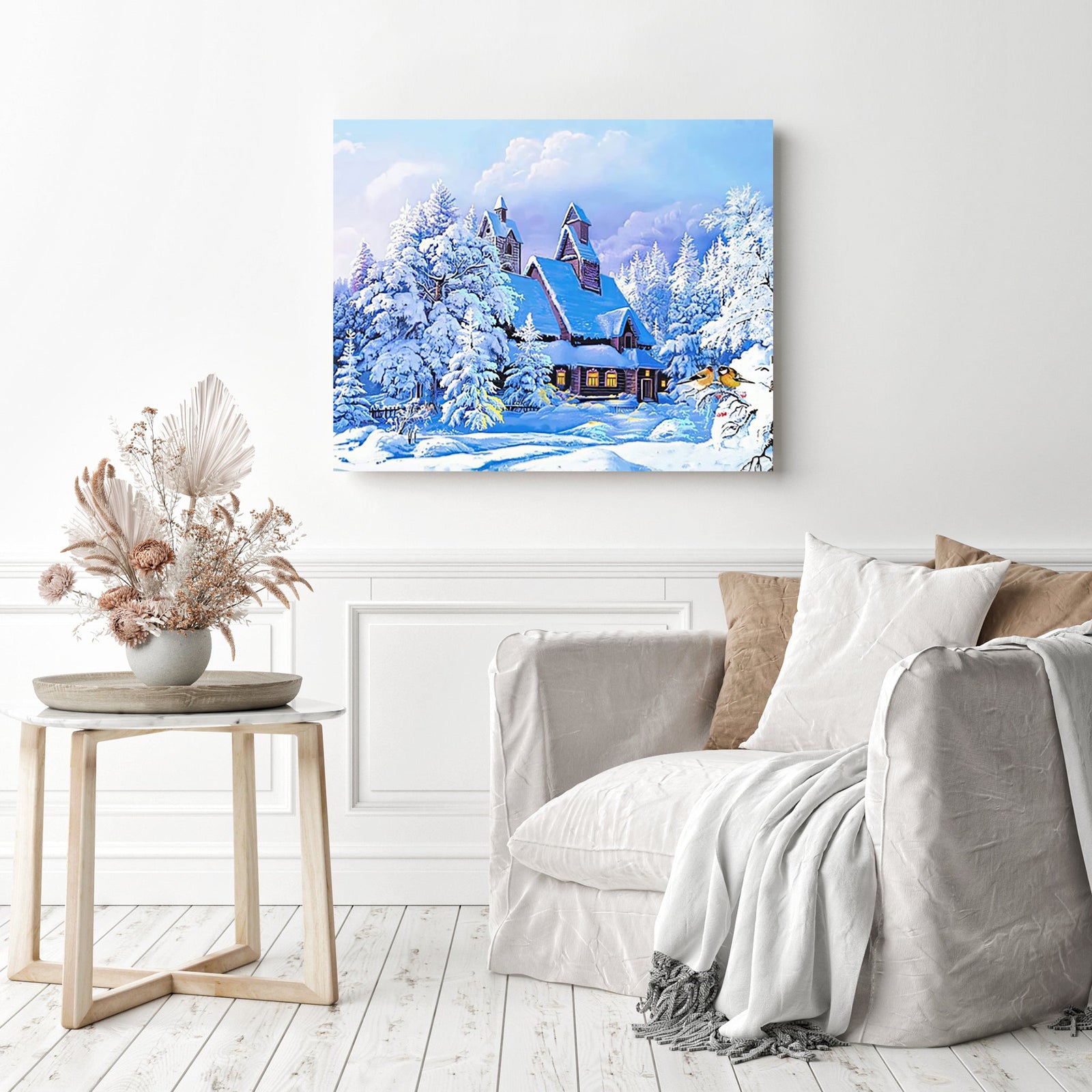 Winter Cottage | Diamond Painting Displayed as Home Decor