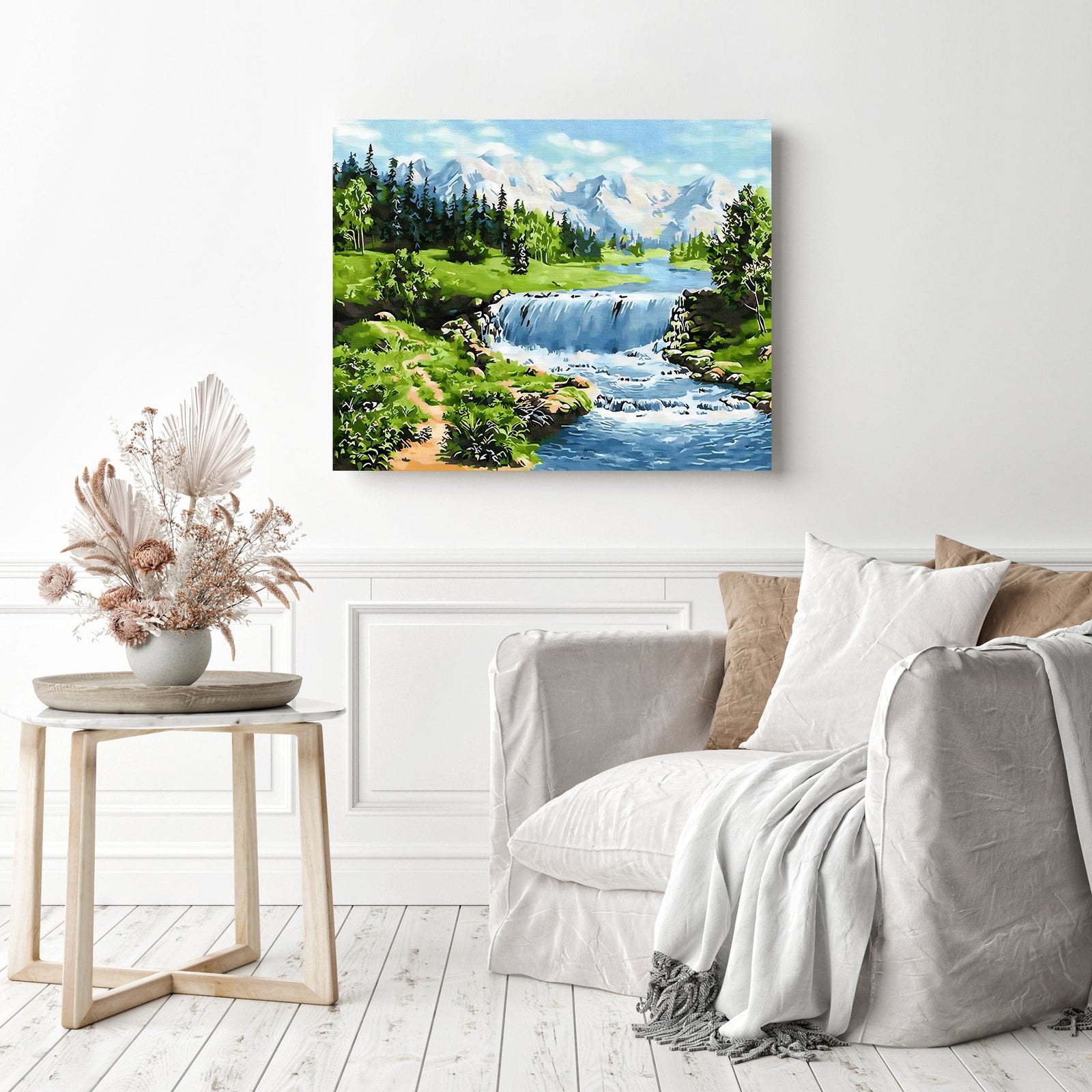 Spring Waterfall | Diamond Painting Displayed as Home Decor