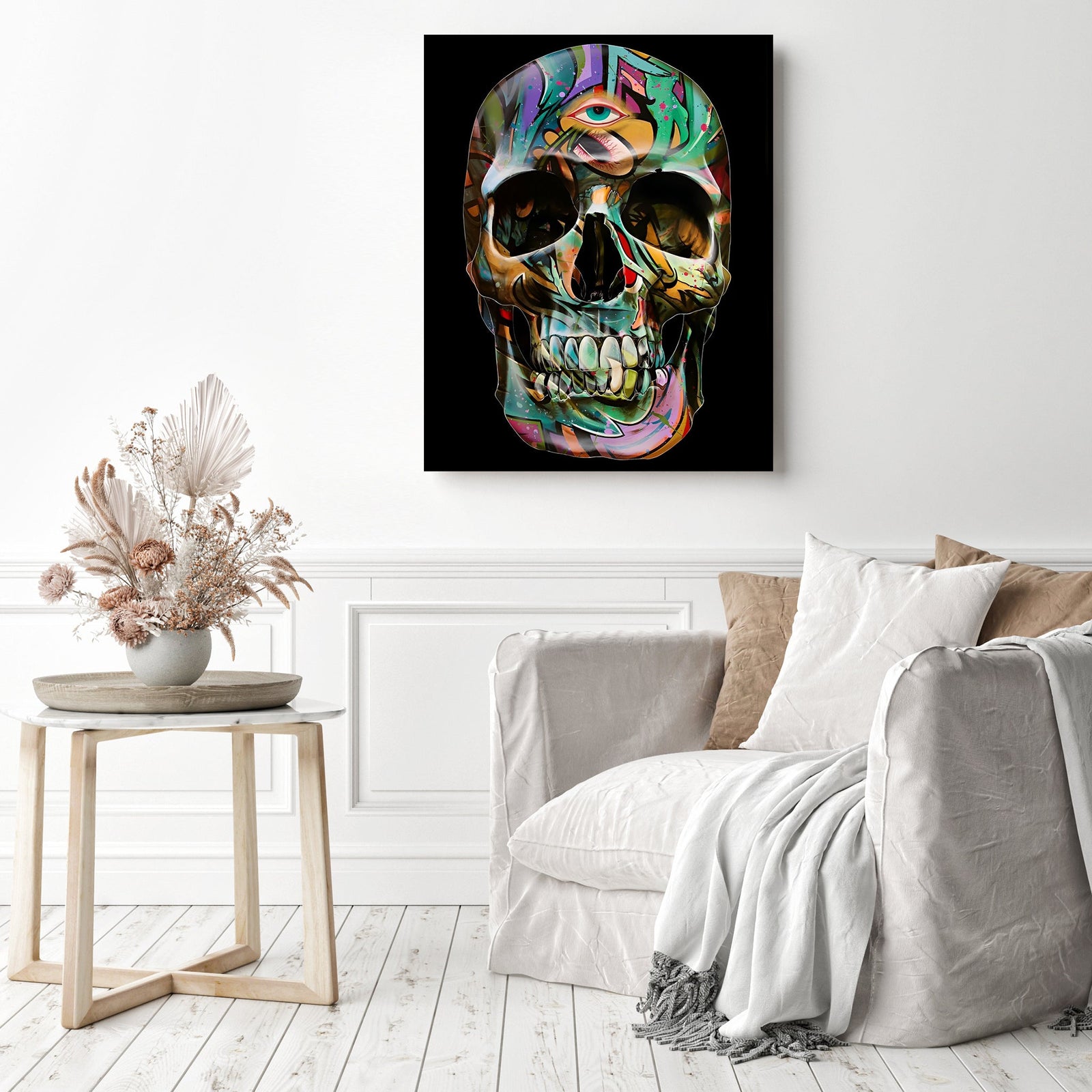 Cool Skull | Diamond Painting Displayed as Home Decor