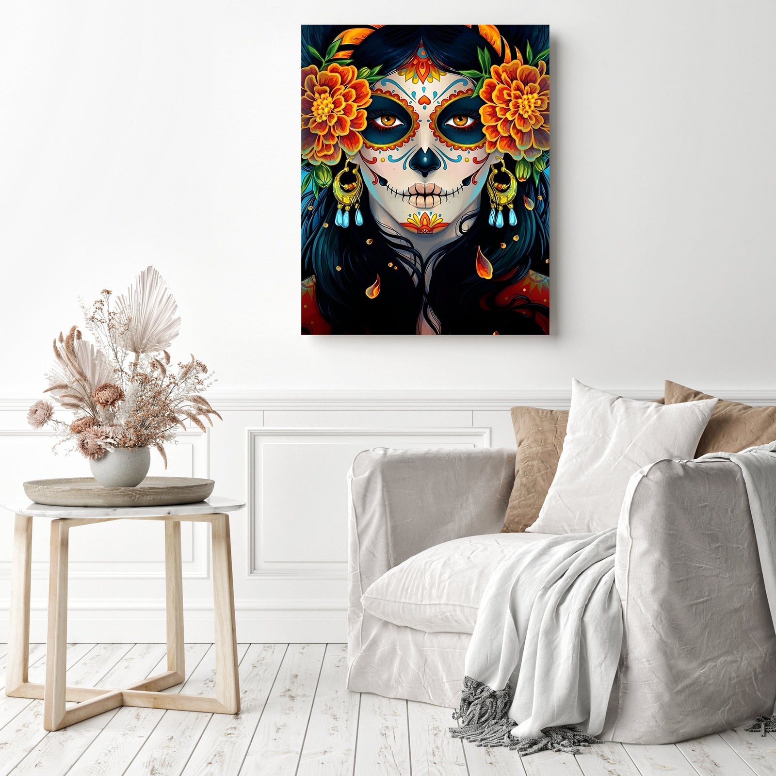 Mexican Sugar Skull | Diamond Painting Displayed as Home Decor