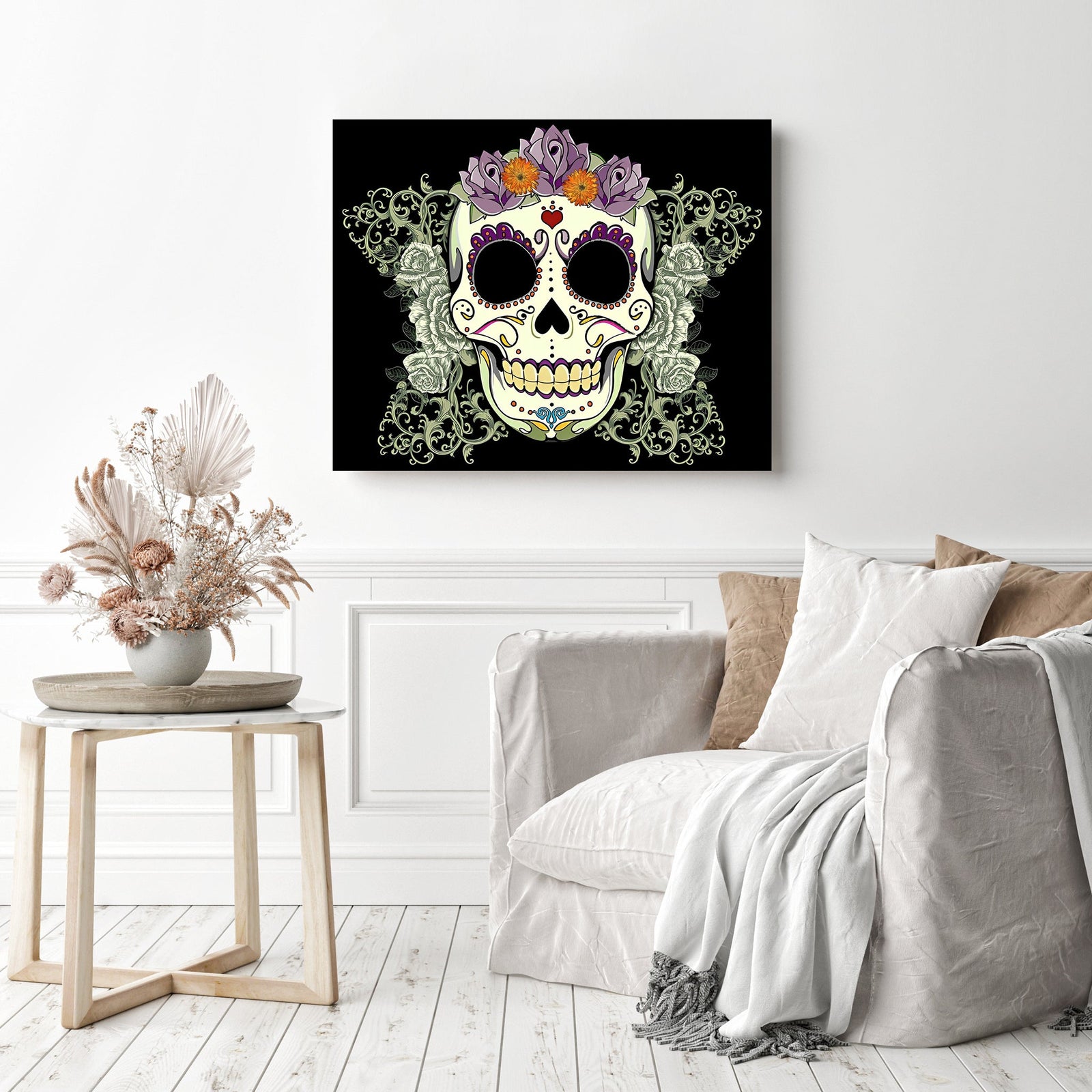 Sugar Skull Print | Diamond Painting Displayed as Home Decor