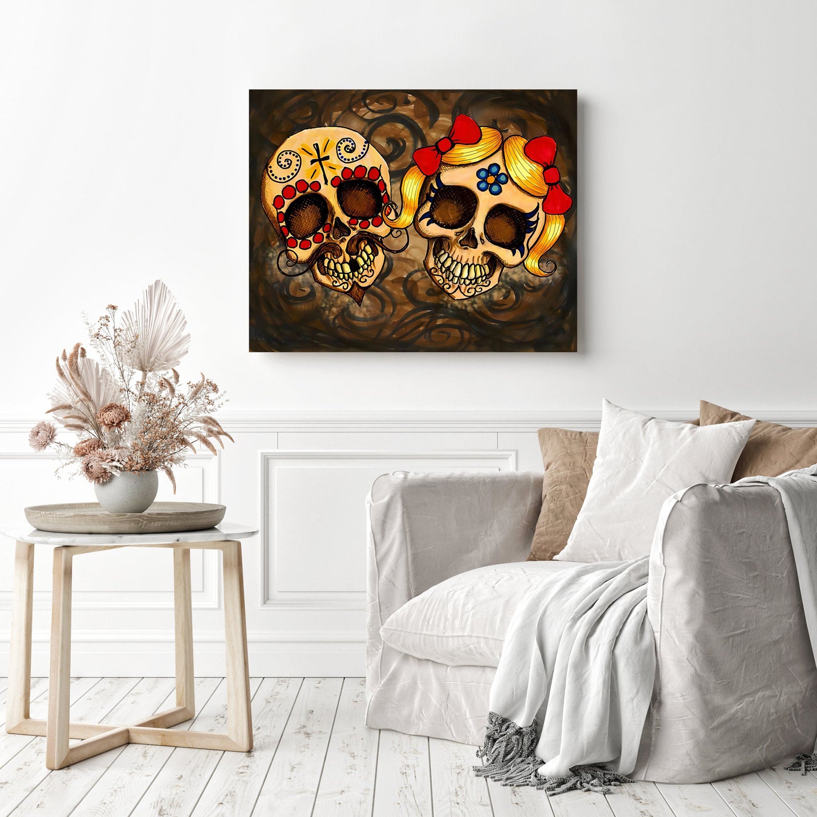 Sugar Skull Couple | Diamond Painting Displayed as Home Decor