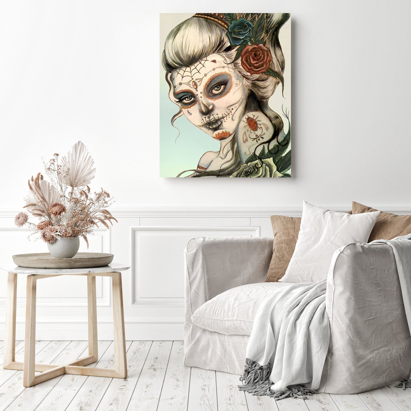 Sugar Skull Maiden | Diamond Painting Displayed as Home Decor