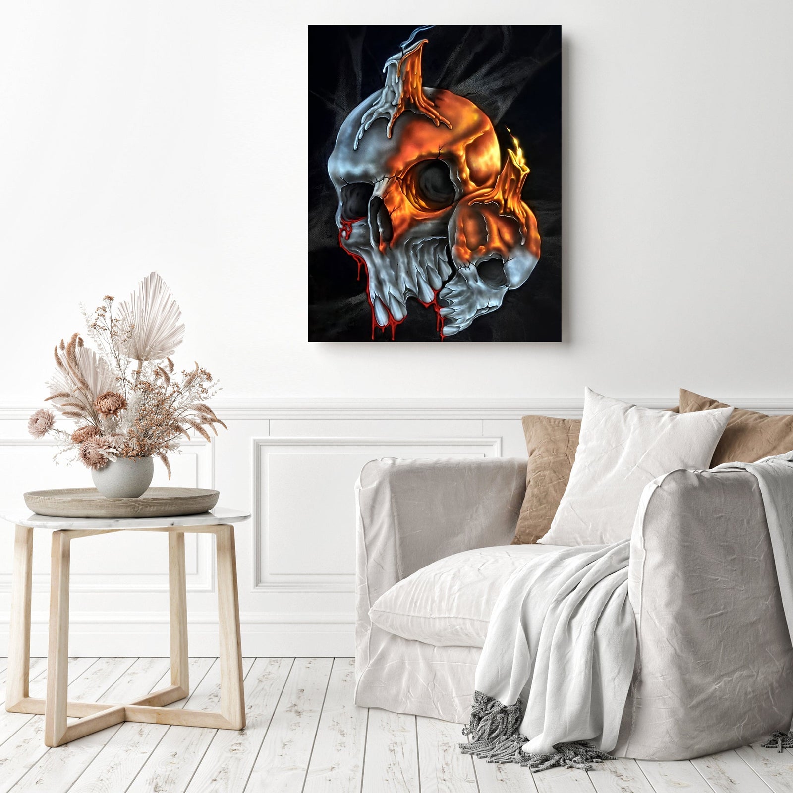 Skulls & Candles | Diamond Painting Displayed as Home Decor