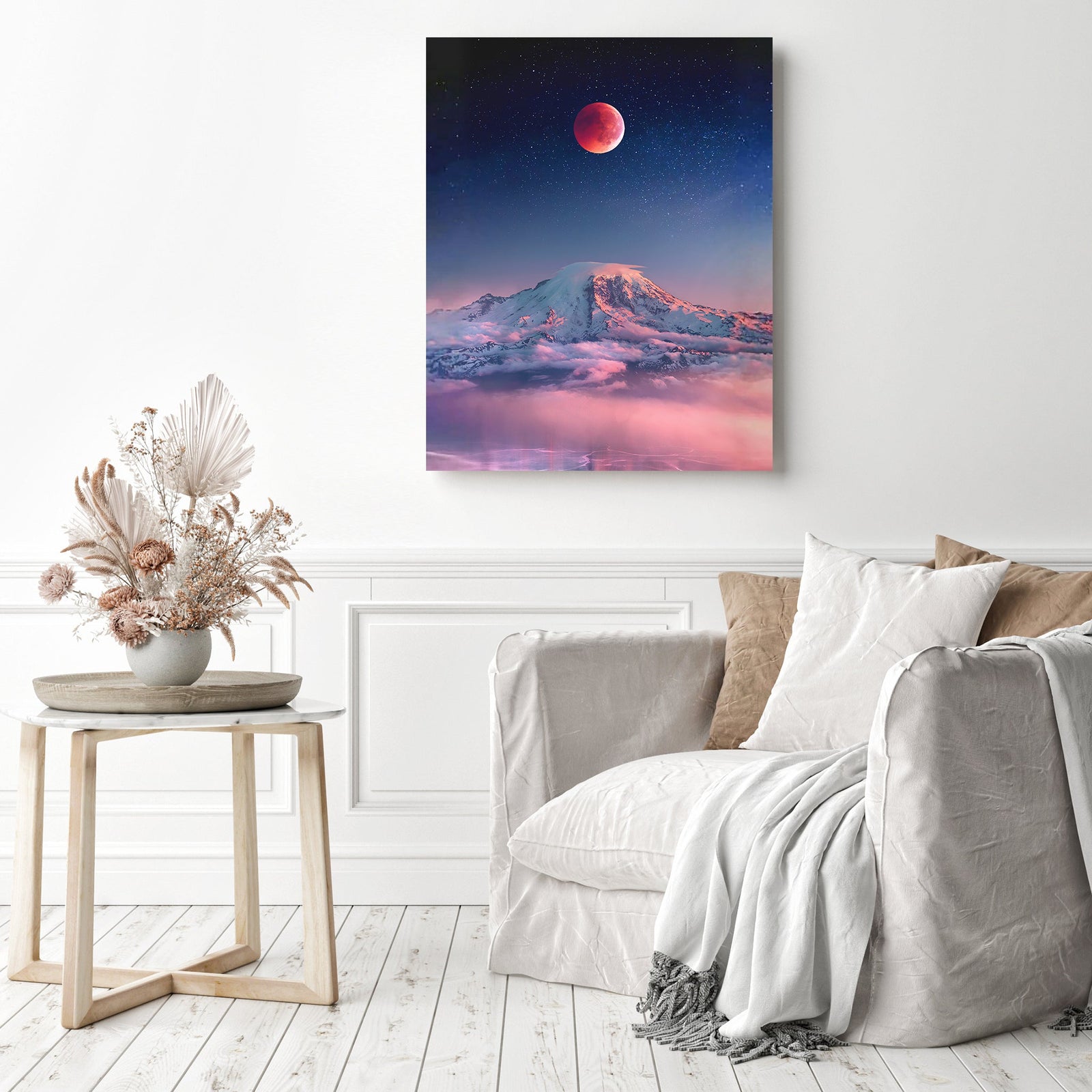 Pink Moon Scene | Diamond Painting Displayed as Home Decor