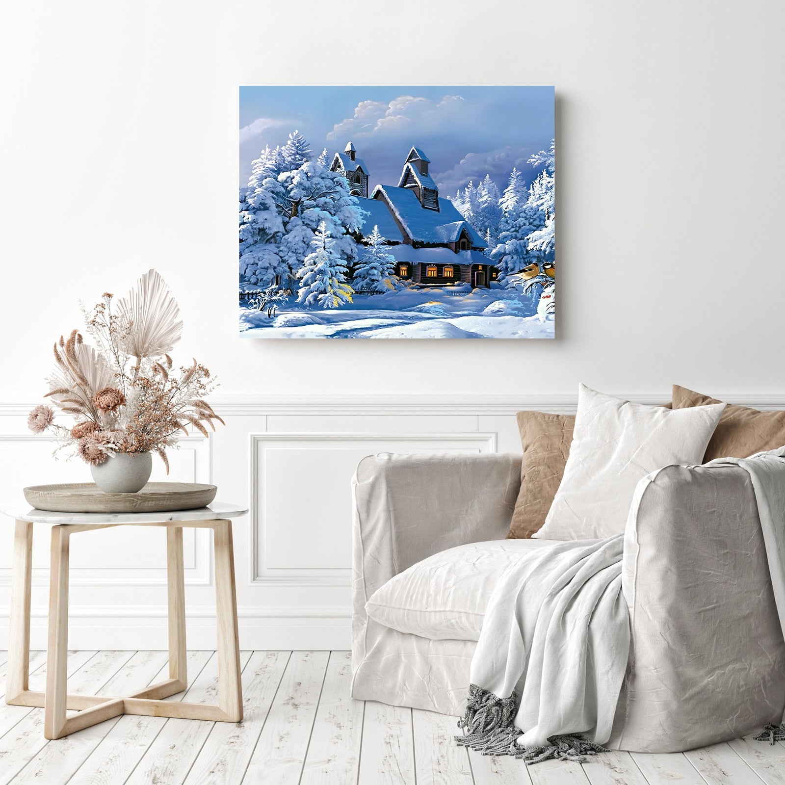 A House in Winter Snow | Diamond Painting Displayed as Home Decor