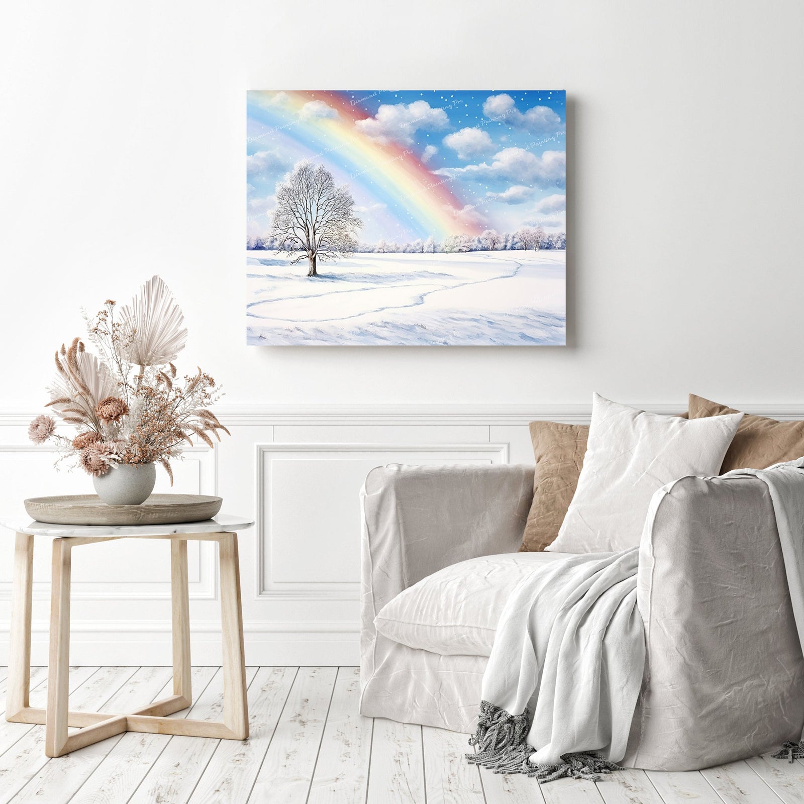 Rainbow Snowland | Diamond Painting Displayed as Home Decor