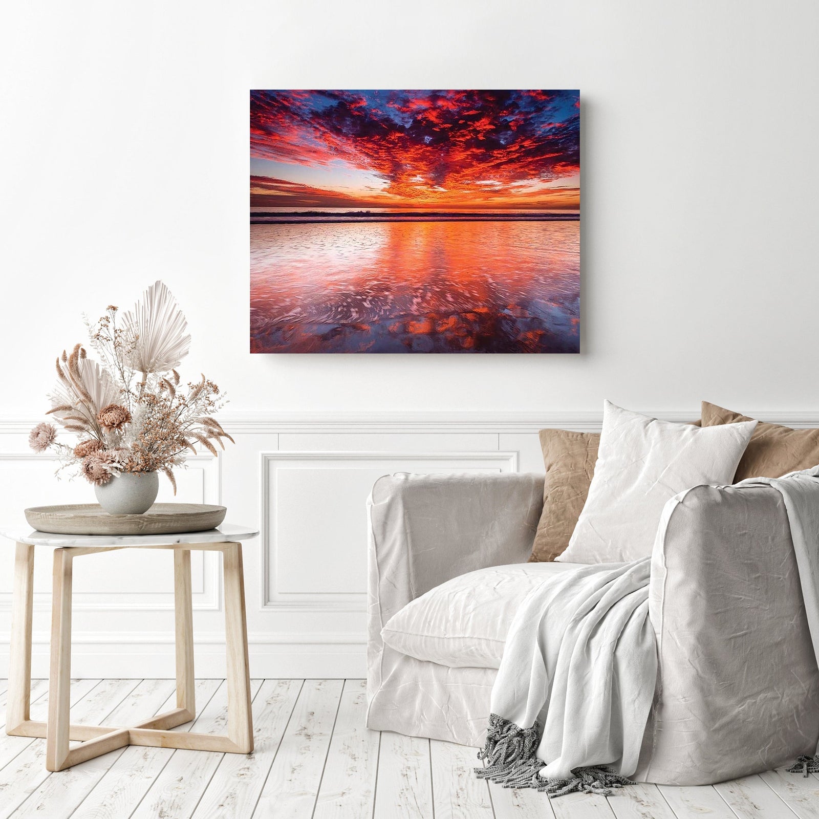 Sunset over the Channel | Diamond Painting Displayed as Home Decor