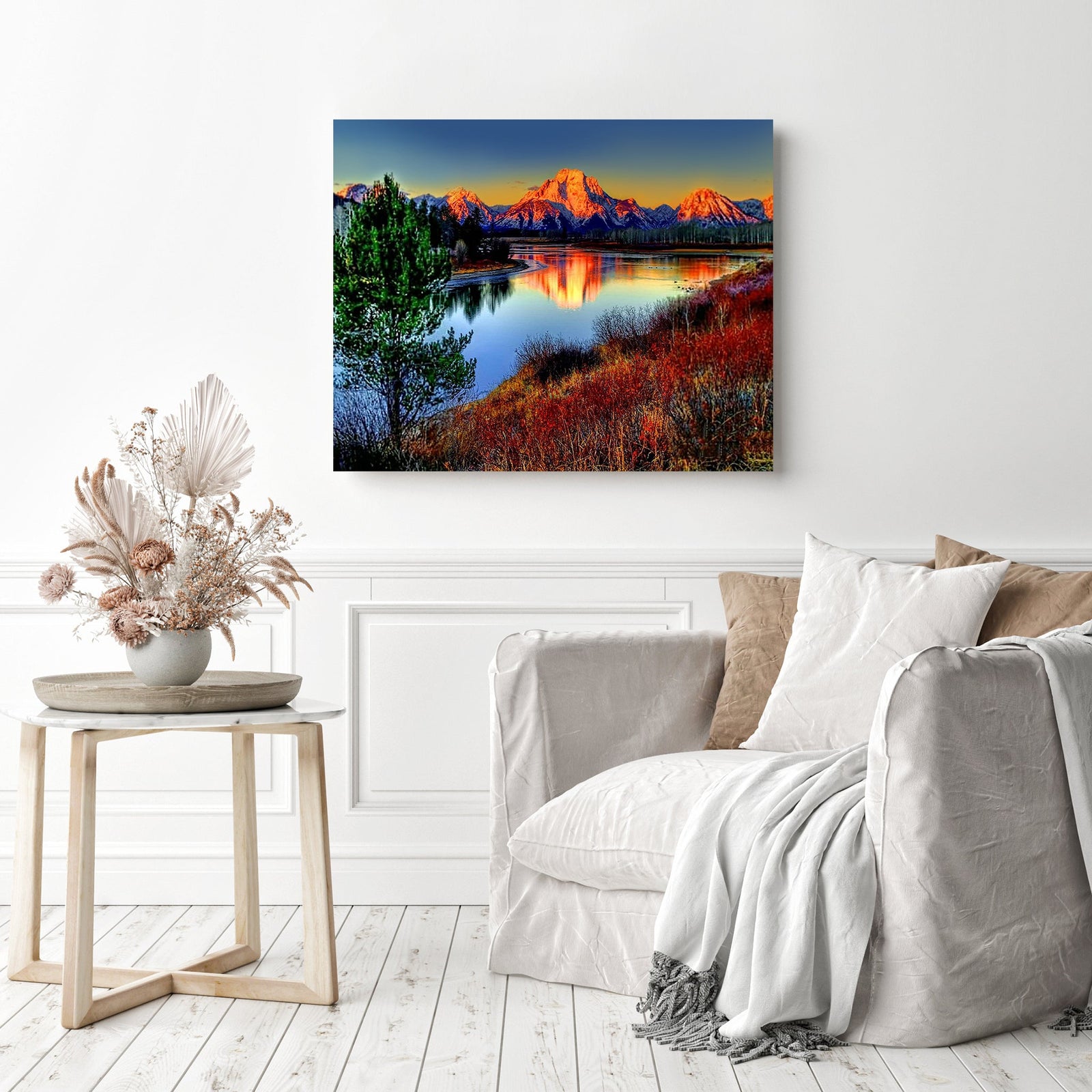 Snowy Mountains in Sunset | Diamond Painting Displayed as Home Decor