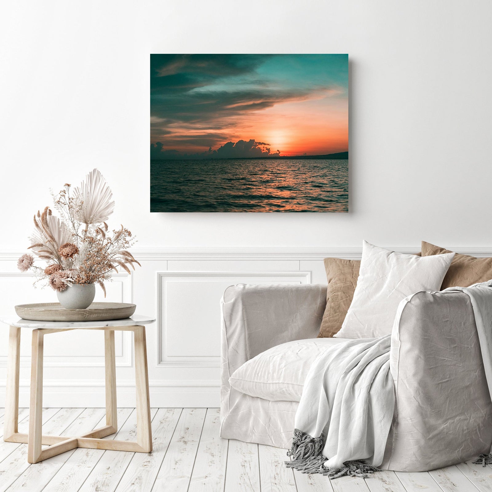 Ocean Blue Sunset | Diamond Painting Displayed as Home Decor