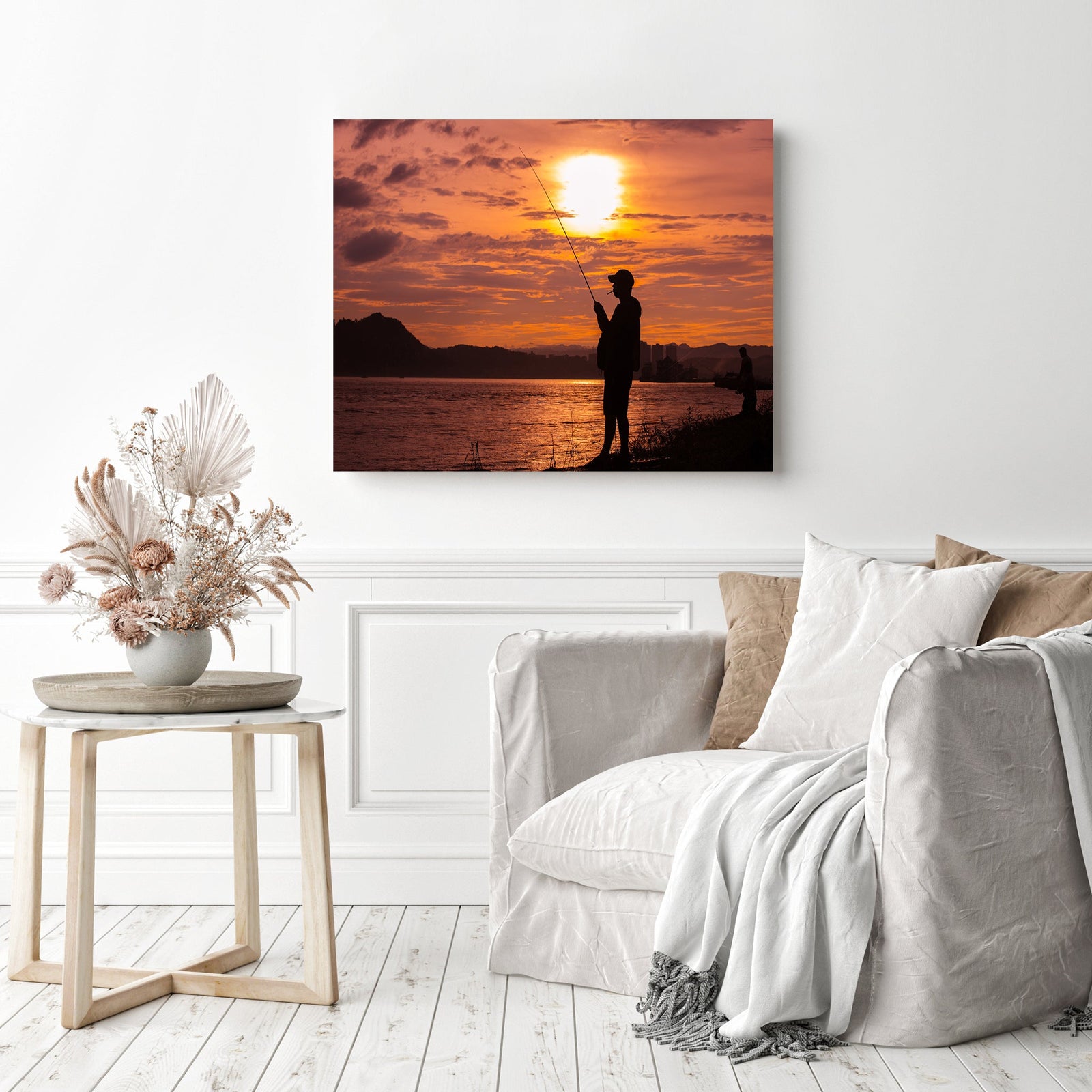 Fishing in the Sunset | Diamond Painting Displayed as Home Decor