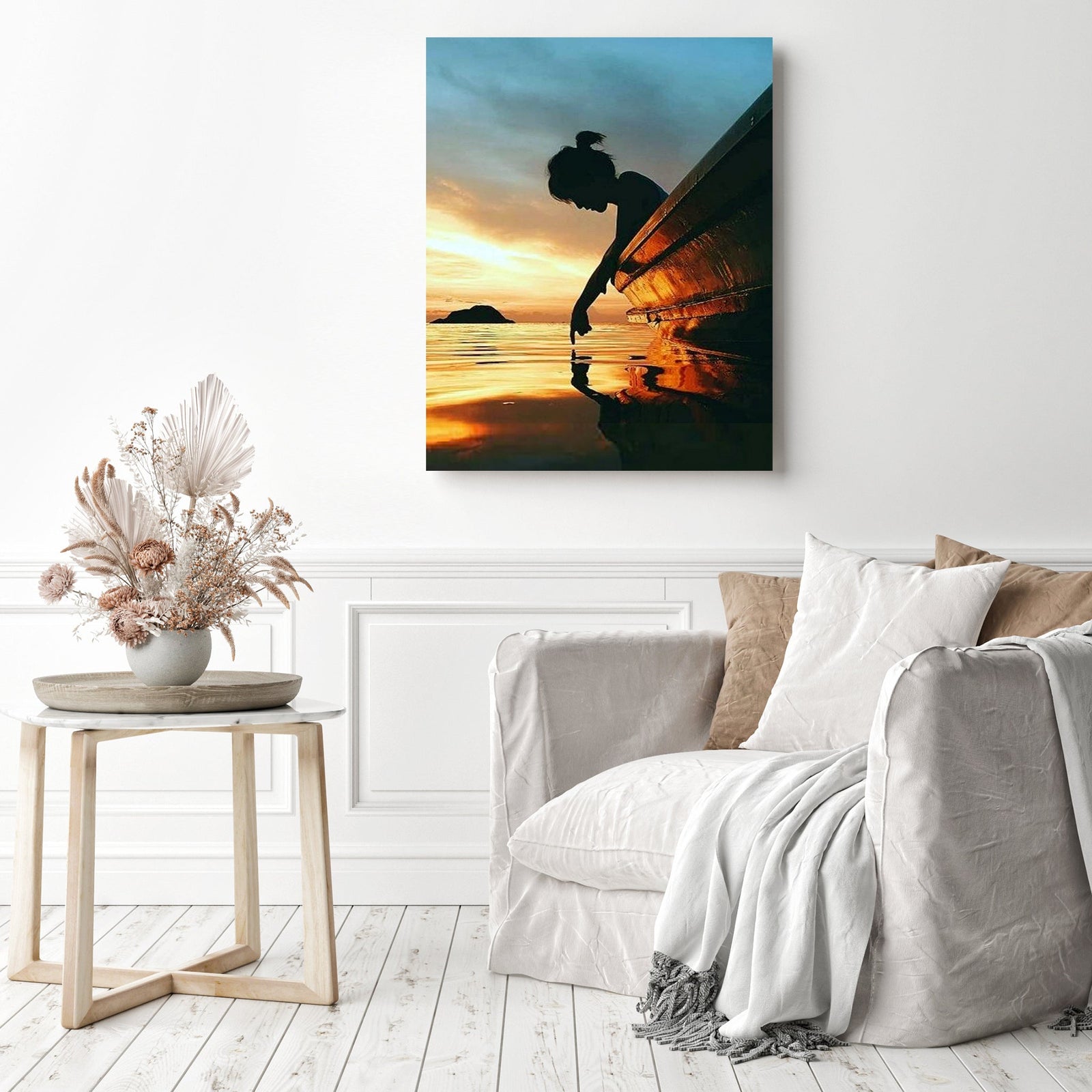 Girl Silhouette Sunset | Diamond Painting Displayed as Home Decor