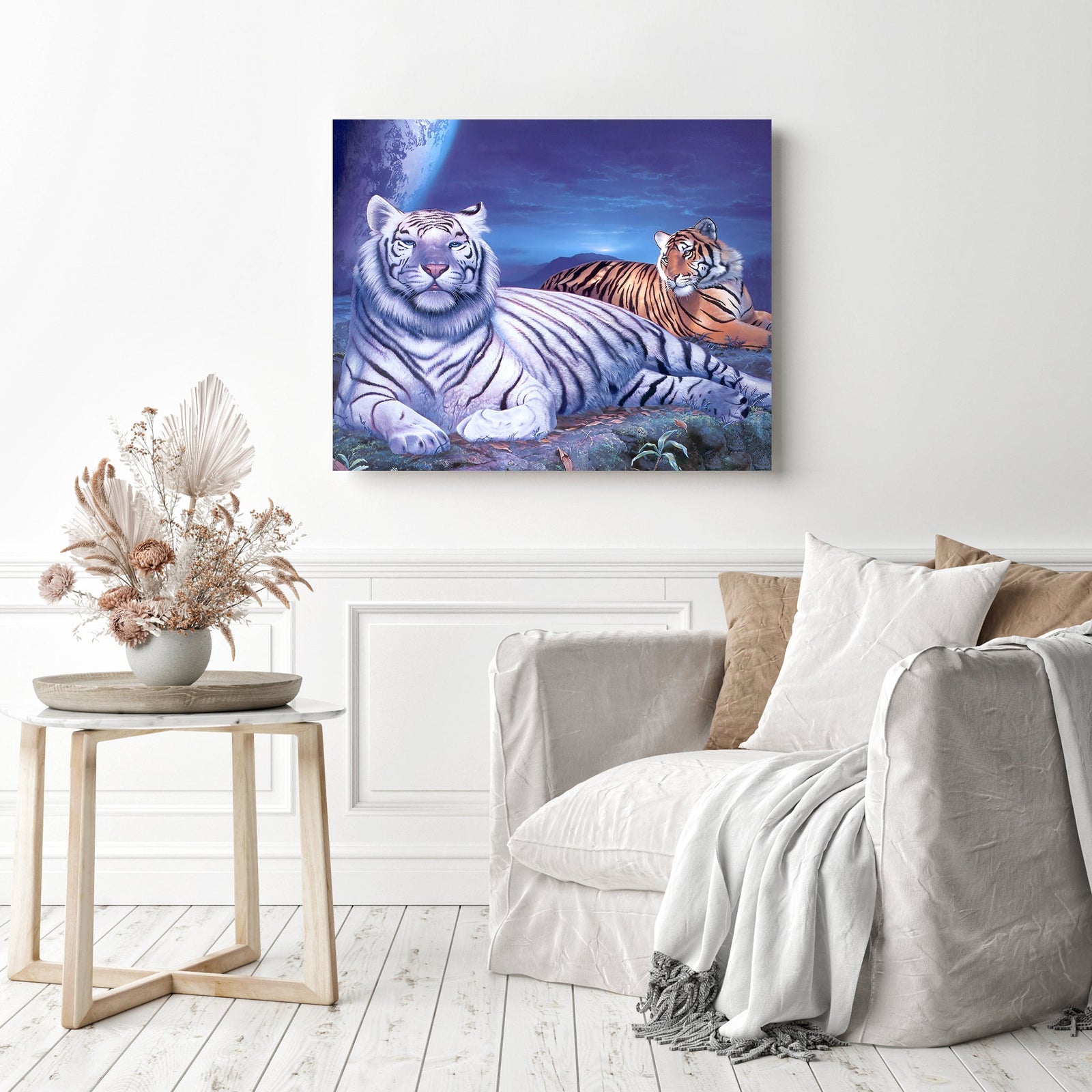 Tiger Duo | Diamond Painting Displayed as Home Decor