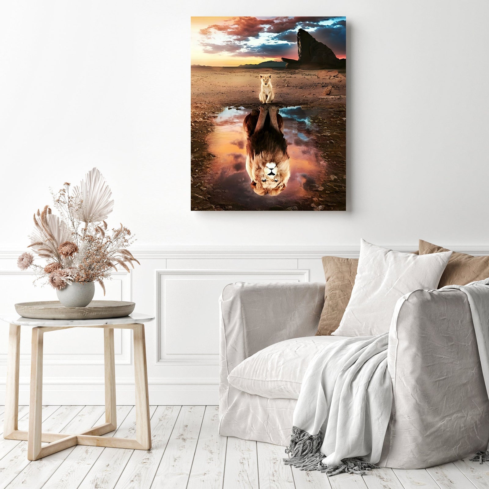 Lion Legacy Reflection | Diamond Painting Displayed as Home Decor