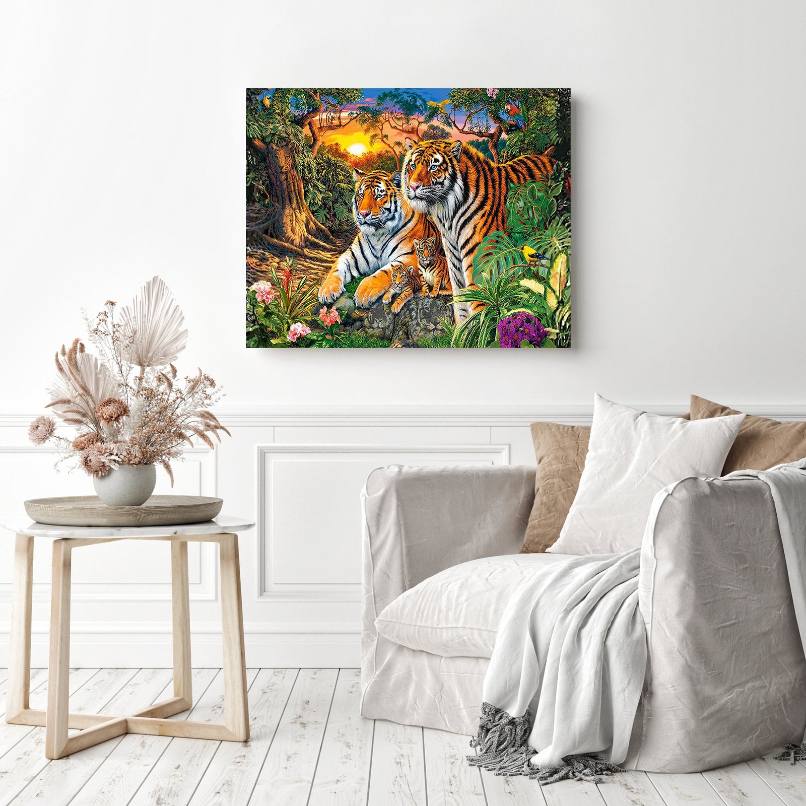 Tigers Family | Diamond Painting Displayed as Home Decor