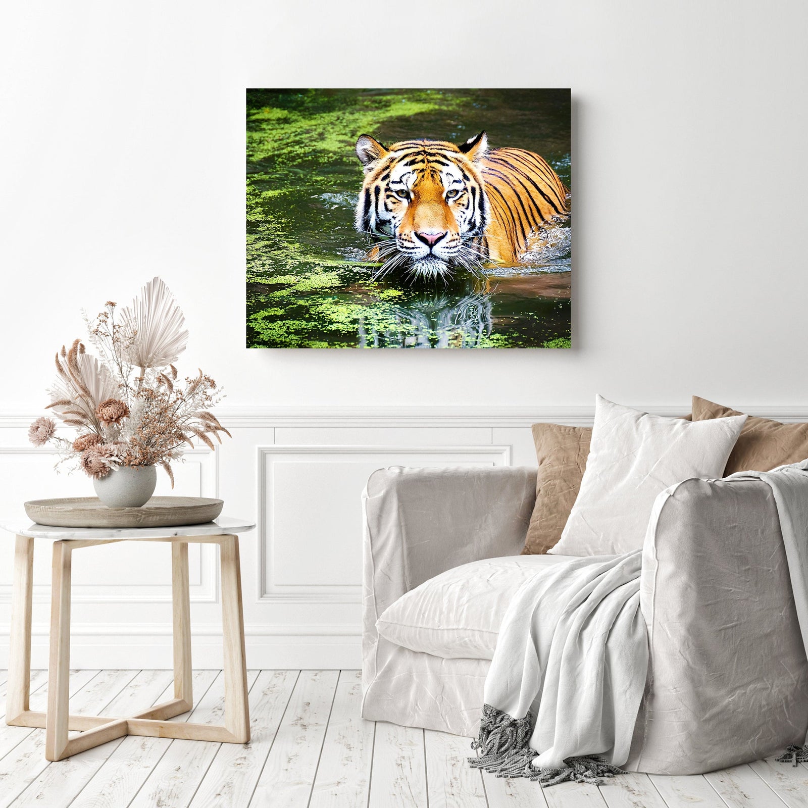 Tiger Swim | Diamond Painting Displayed as Home Decor