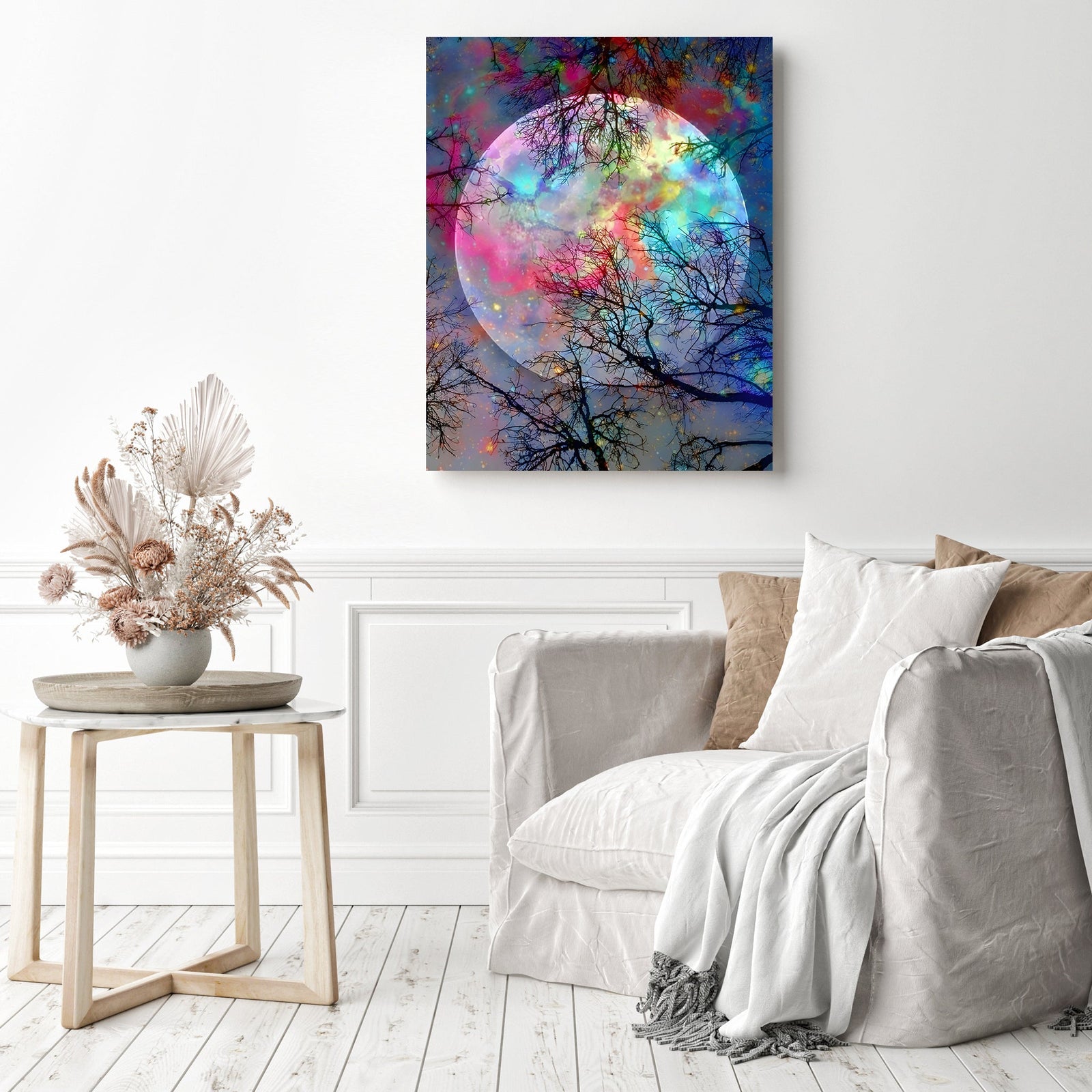 Psychedelic Moon | Diamond Painting Displayed as Home Decor