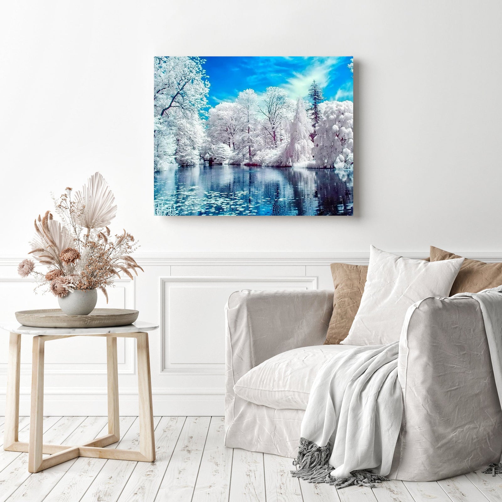 Lake of Frozen Trees | Diamond Painting Displayed as Home Decor