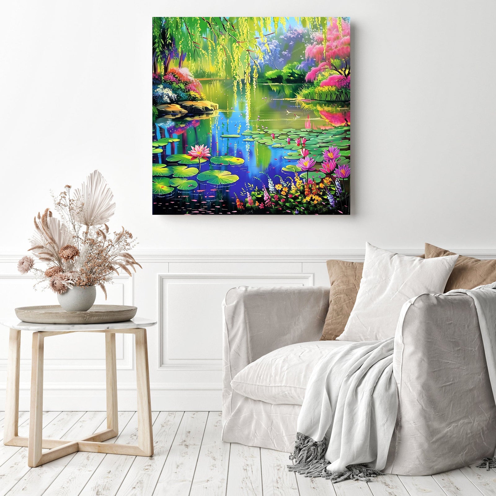 Cherry Blossom Creek | Diamond Painting Displayed as Home Decor