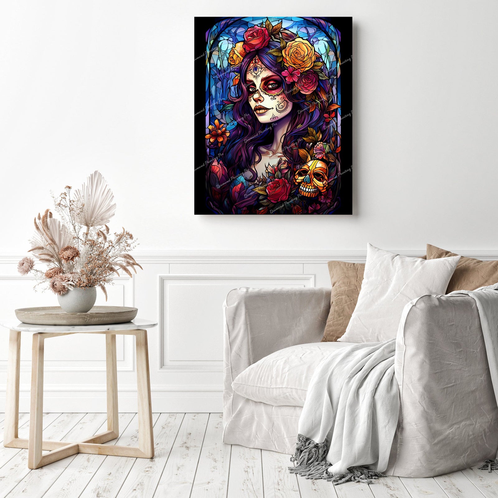 Mosaic Calavera Beauty | Diamond Painting Displayed as Home Decor