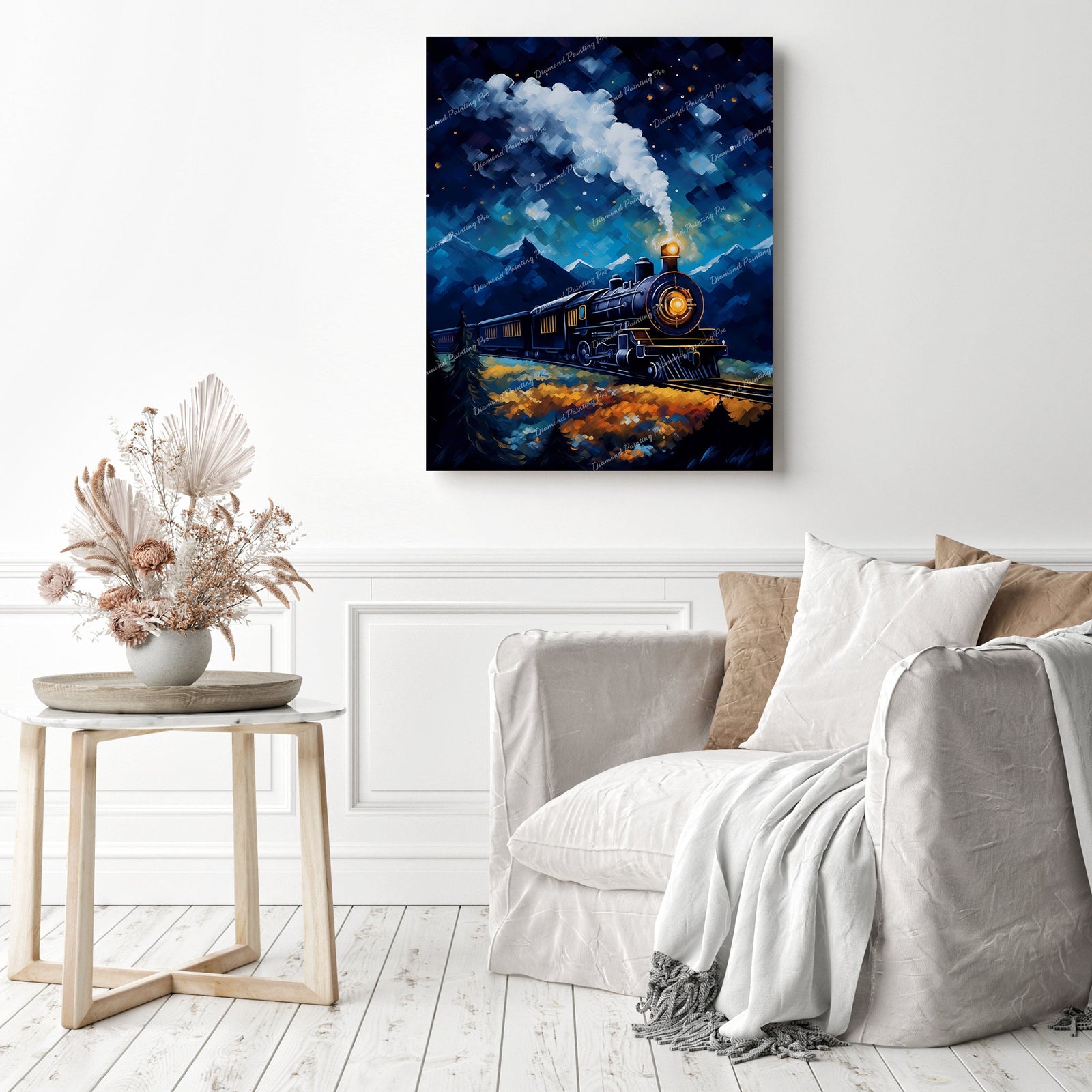 Starry Night Express | Diamond Painting Displayed as Home Decor