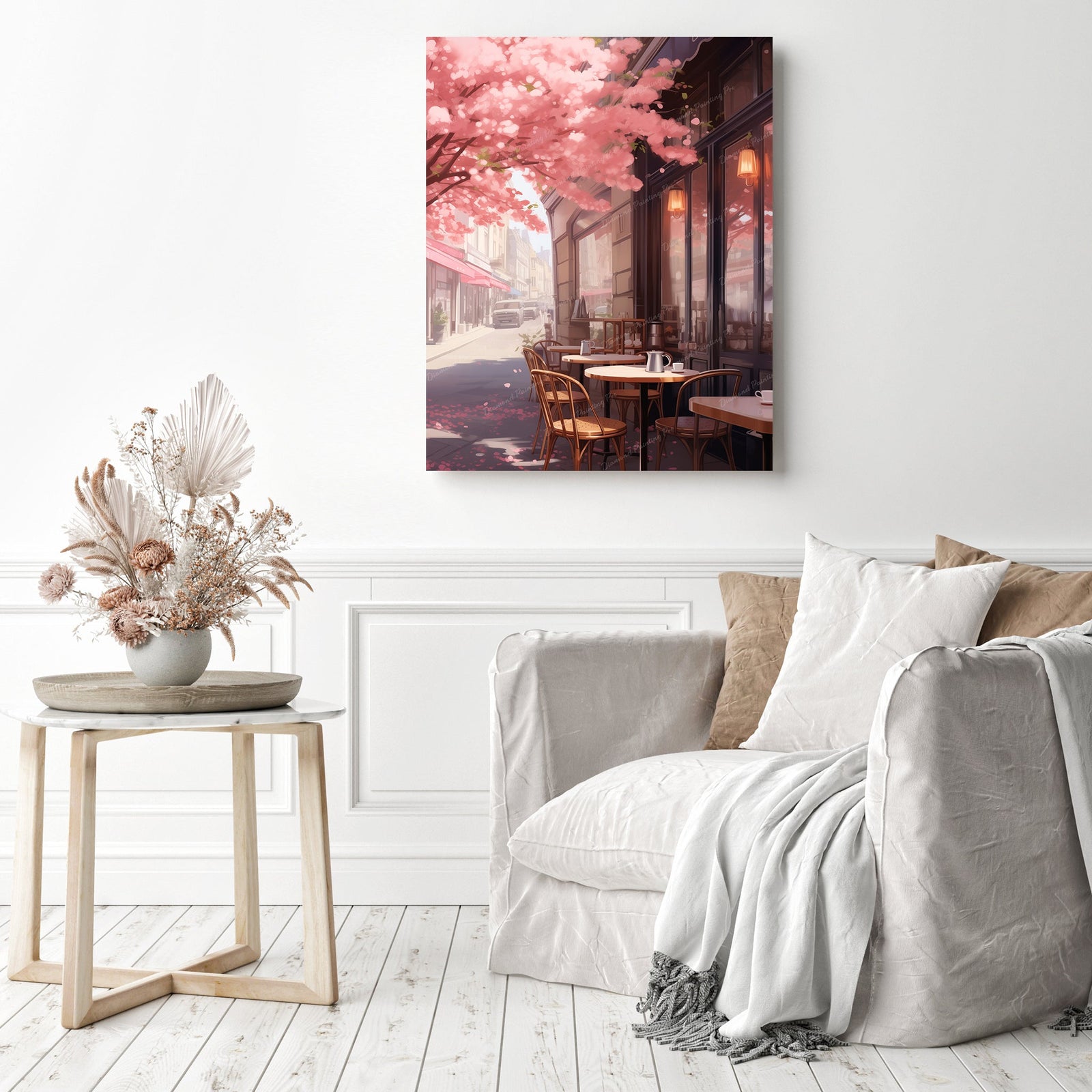 Romantic Neighborhood Cafe | Diamond Painting Displayed as Home Decor