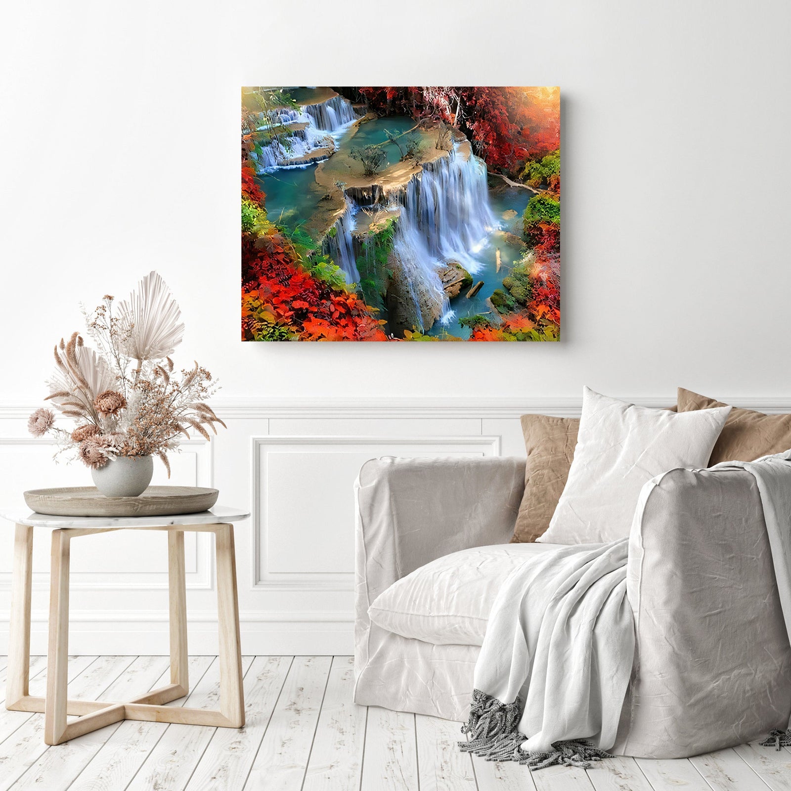 Autumn Waterfalls | Diamond Painting Displayed as Home Decor