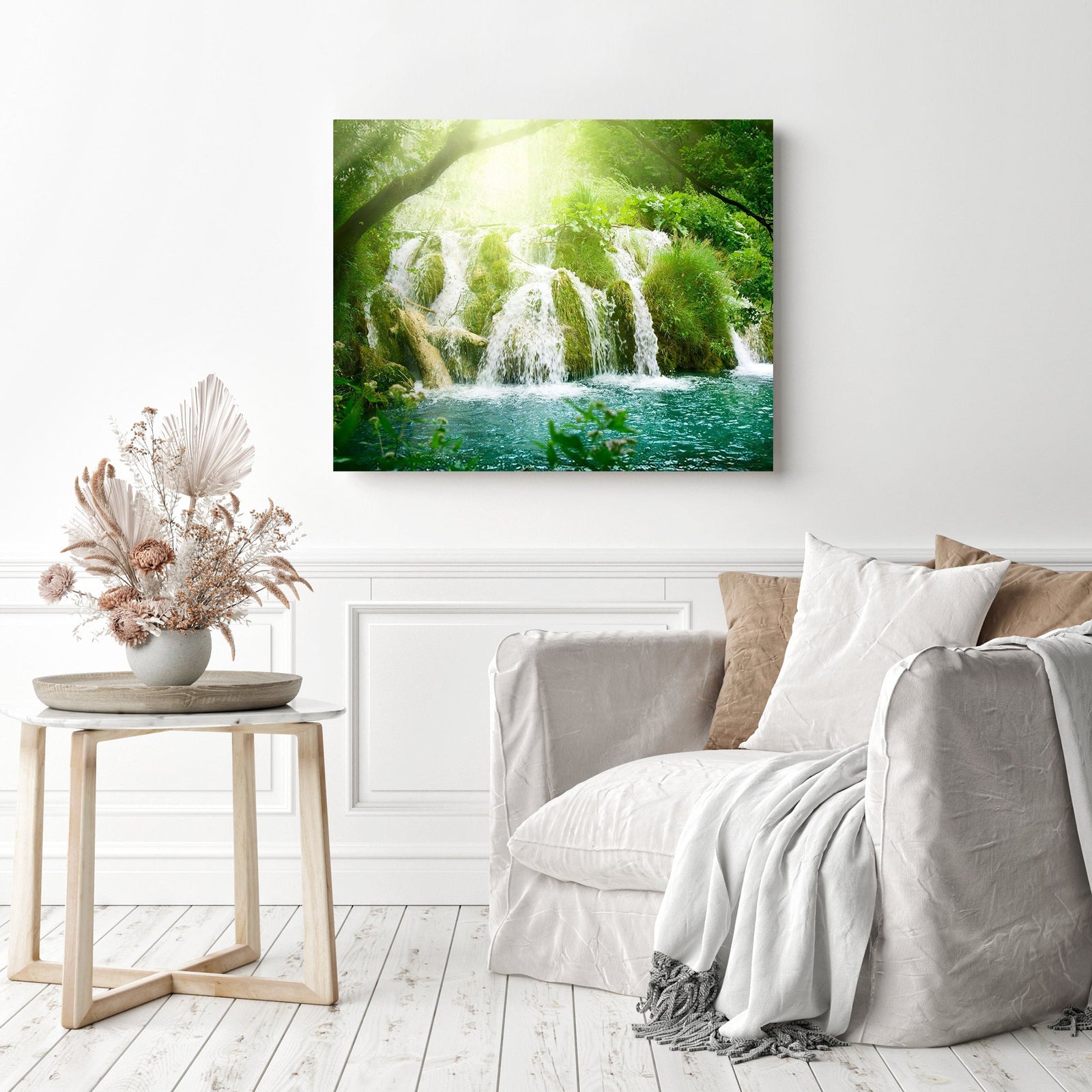 Serene Waterfalls | Diamond Painting Displayed as Home Decor