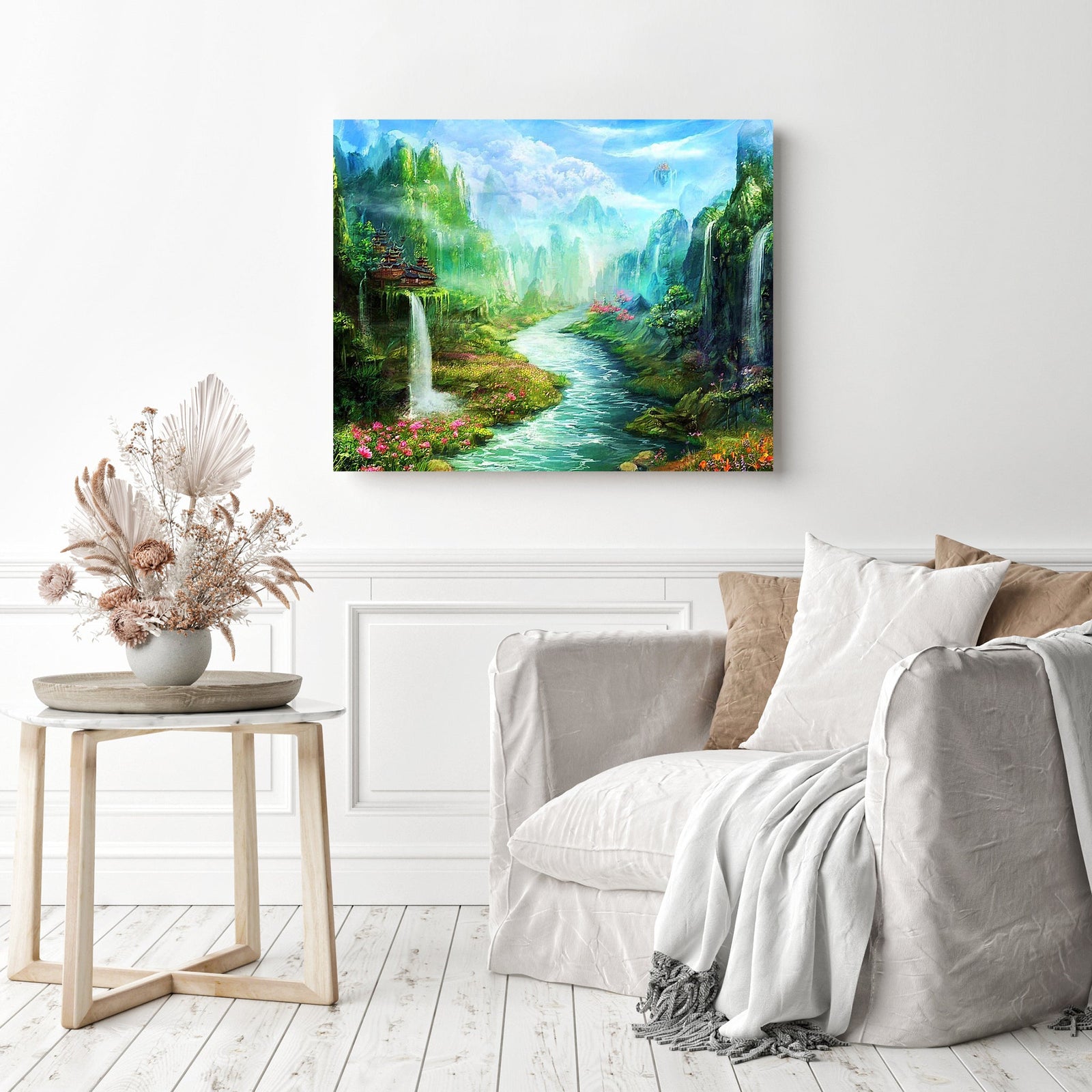 Flowing Water and Fall | Diamond Painting Displayed as Home Decor