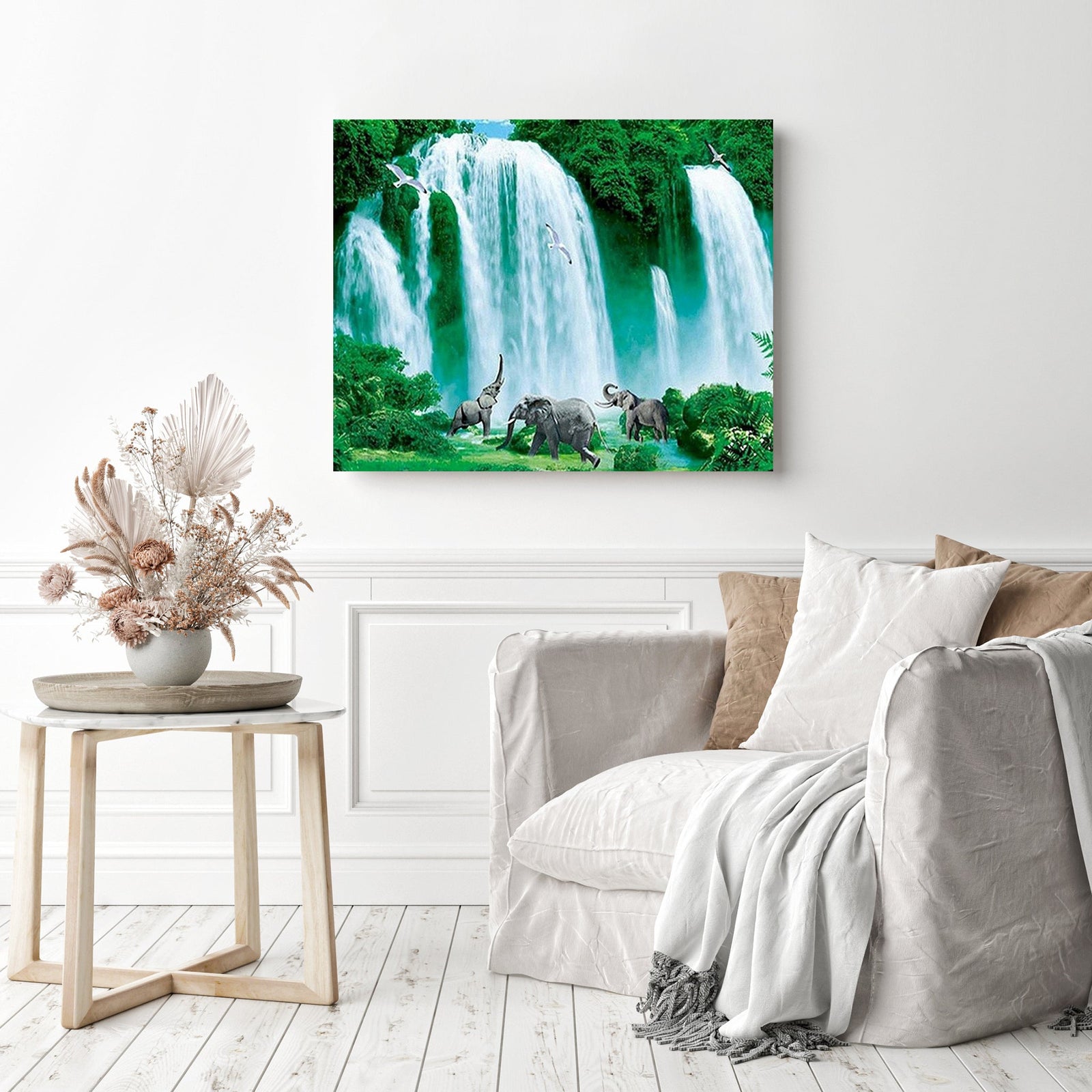 Lush Waterfalls | Diamond Painting Displayed as Home Decor