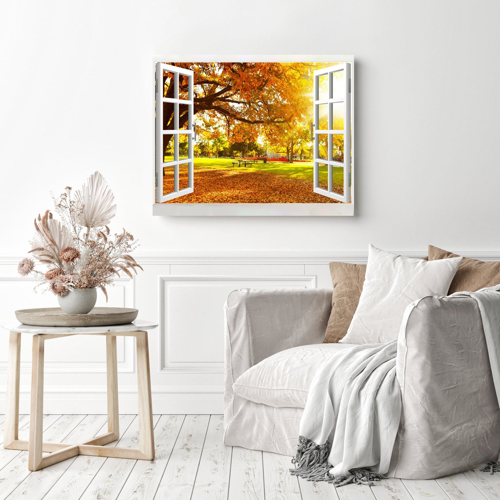 Autumn Window | Diamond Painting Displayed as Home Decor